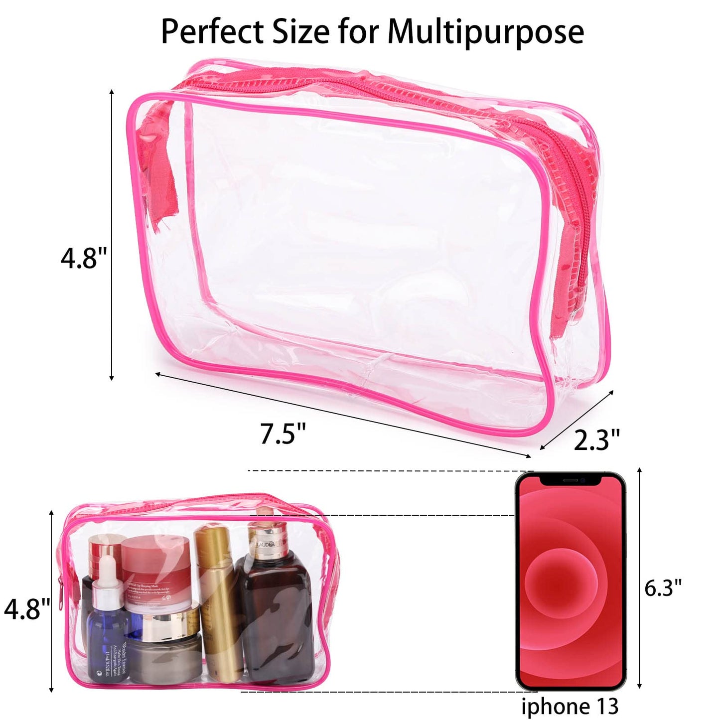 Tbestmax 10 Pcs Clear Cosmetic Bags Small Makeup Bags Portable Waterproof Travel Toiletry Bags Colorful Organizer, 7.5"x 4.8"x 2.3"