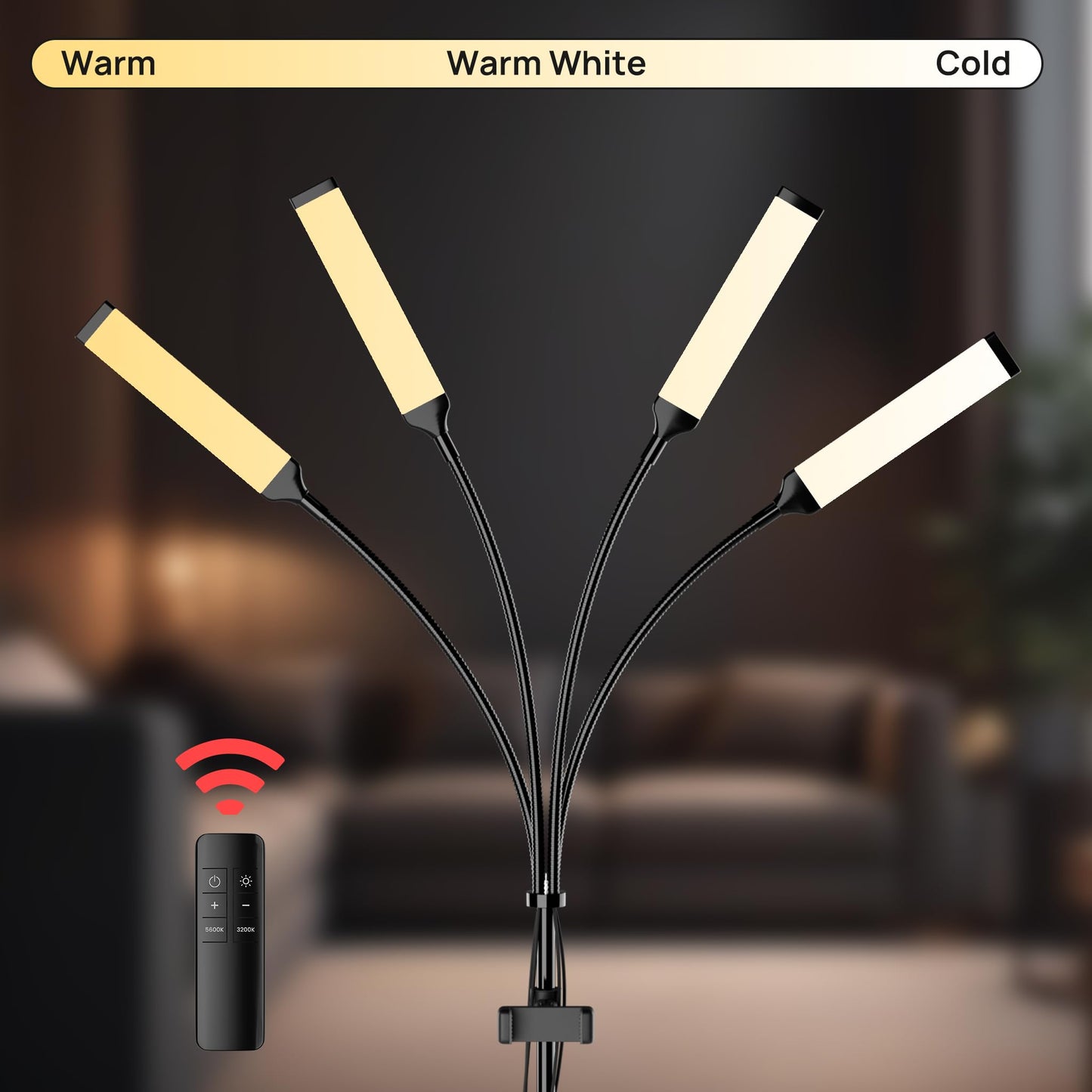 Four Arms LED Light for Photography,Esthetician Light for Lash Extensions with Phone Holder/Floor Lamp/Lash Light for Makeup/Tattoo/Selfie/Video Recording/Photography/TikTok/YouTube/Live Stream