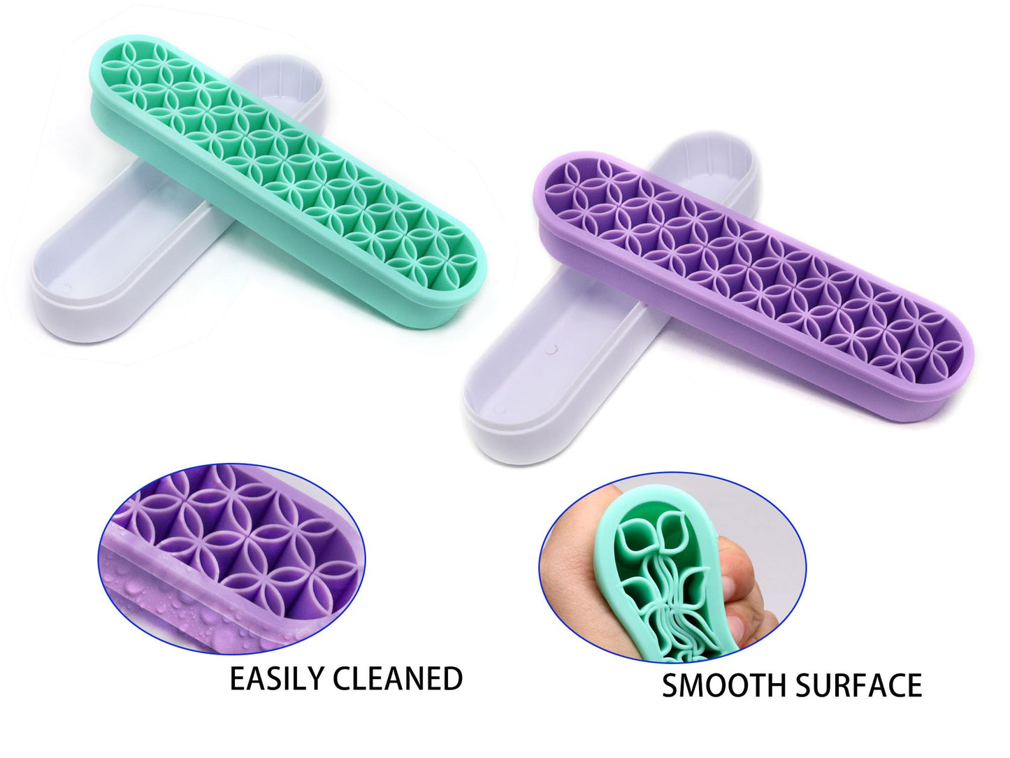 GDFYMI 2Pcs Silicone Makeup Brush Holders Green Purple Stand Makeup Brush Organizers Make Up Brushes Storage for Painting Pen Brushes Nail Clippers Drill Pens Ruler Sewing Craft Tools