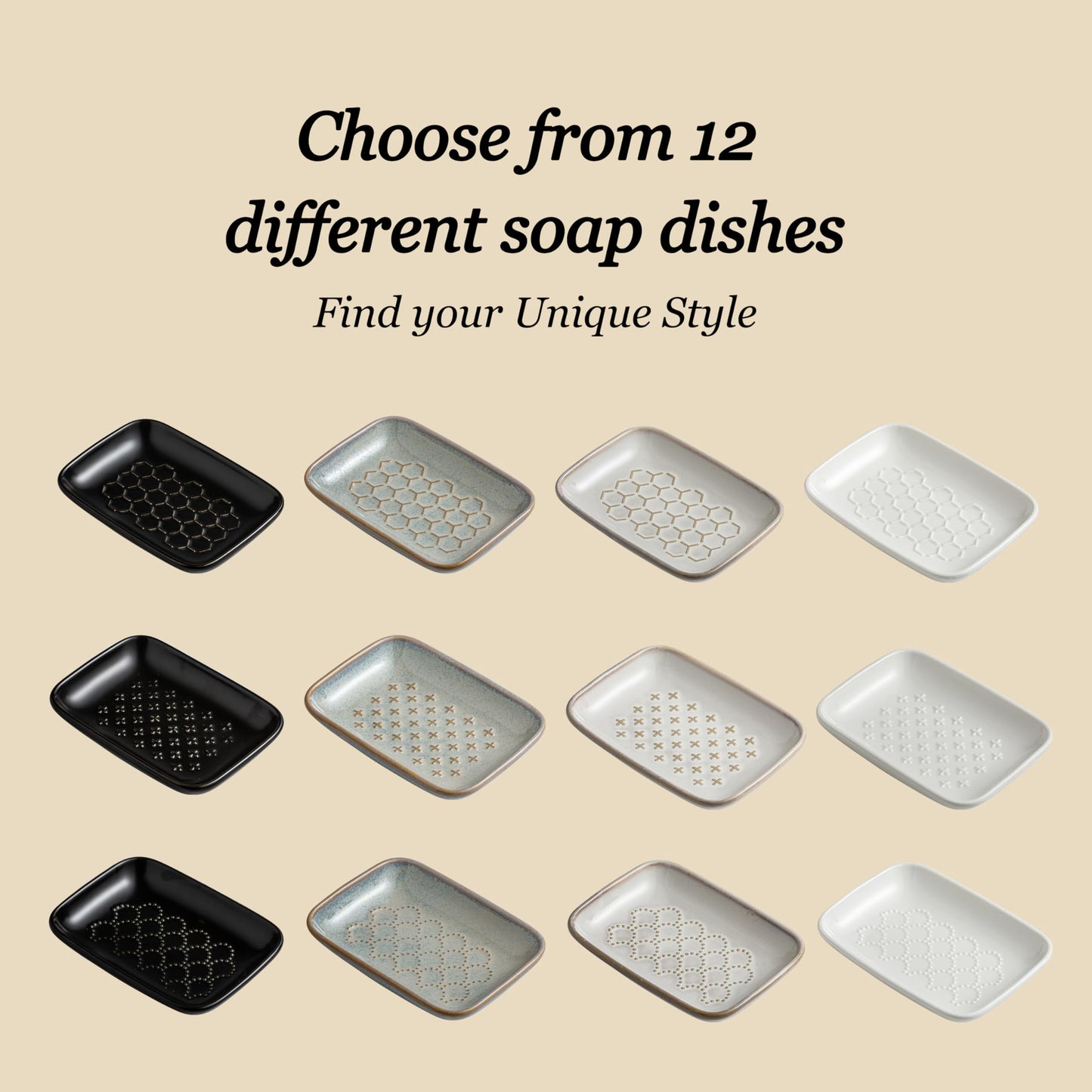 Gomakren Soap Dish for Shower, Ceramic Bar Soap Holder with Honeycomb Design, Soap Saver Tray for Bathroom Kitchen Sink, Sponge & Organizer Tray, Upscale Look, 5.5 Inch, Beige