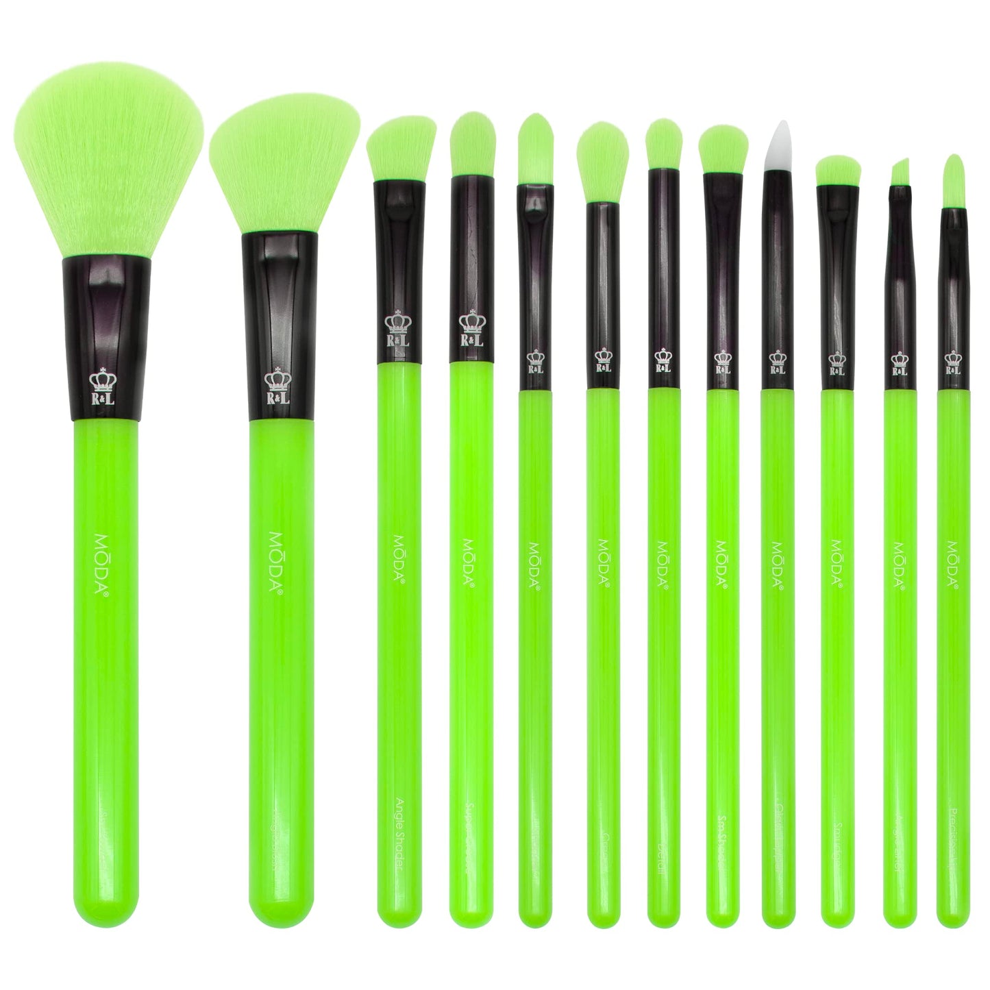 MODA Neon Green Makeup Brush Set, 12pc Vegan Face and Eye Brush Kit, for Foundation, Blush, Powder and Eyeshadow, Ultra Soft Synthetic Bristles, for Smooth Blending and Flawless Finish