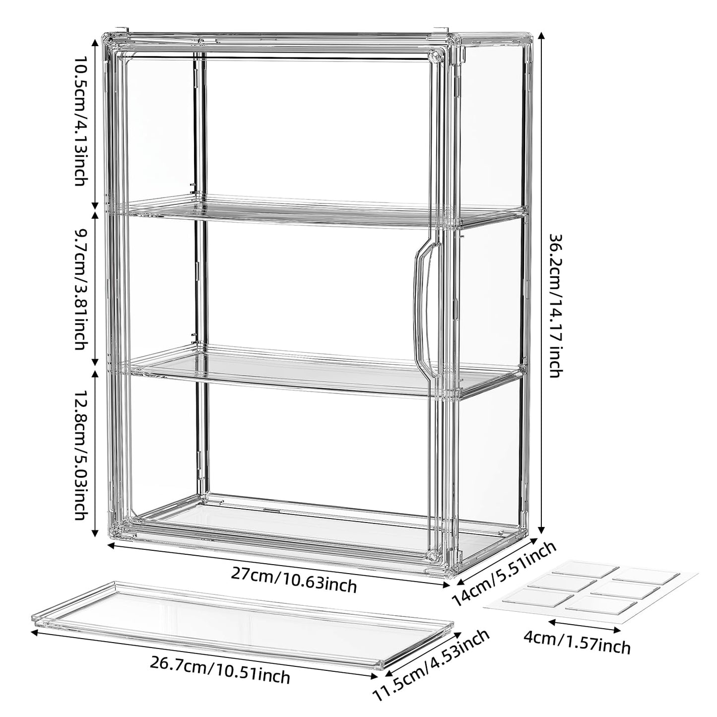 MSHOMELY Clear 3 Tiers Acrylic Display Case for Figures Collectibles 1 Pack Wall Mounted Hobby Figurine Display Case with Shelves, Display Shelf Storage Box for Action Figures, Car Model
