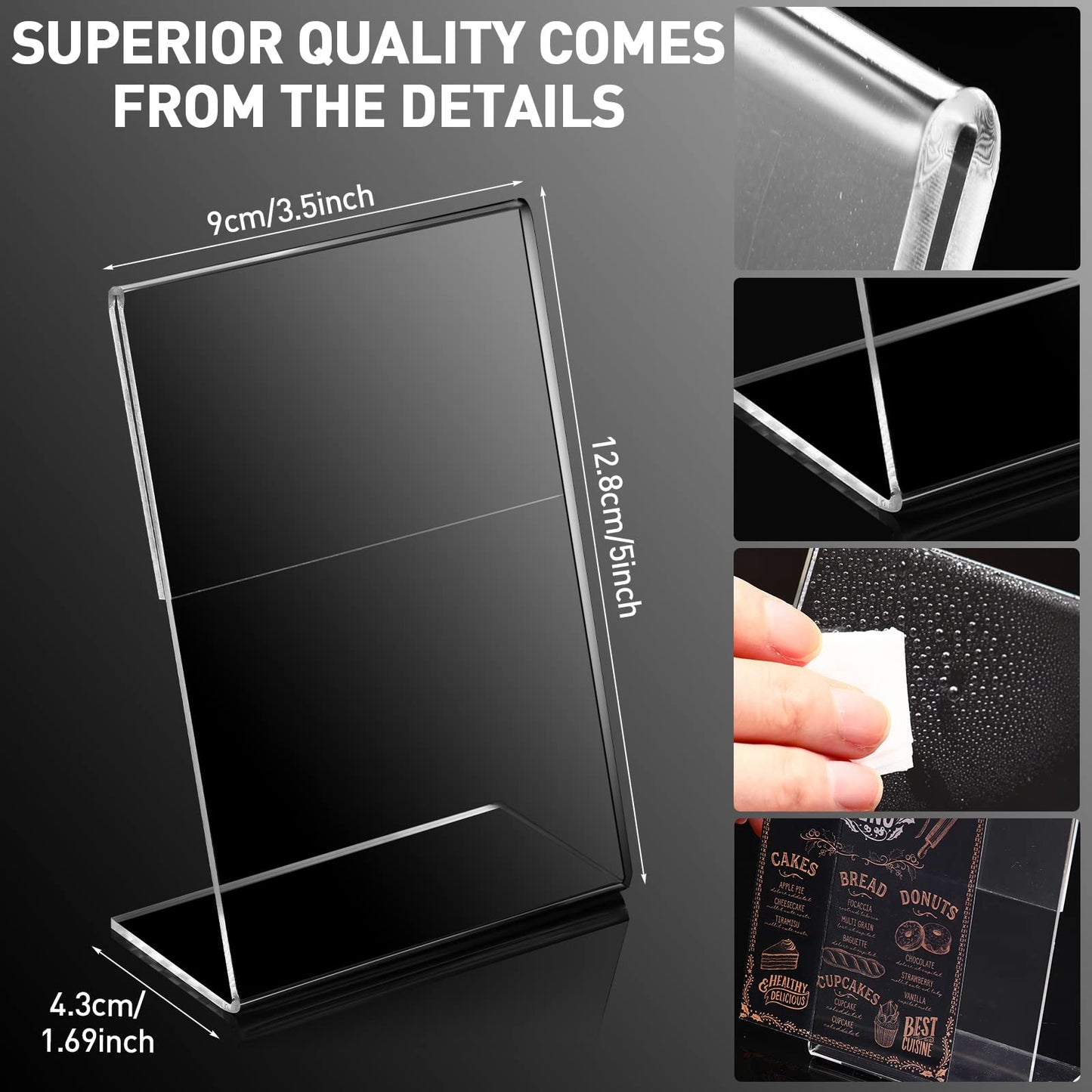Tuanse 48 Pcs Acrylic Picture Frame 3.5 x 5 Inch Acrylic Sign Holder Clear Photo Frame Tabletop Slanted Back Plastic Picture Display