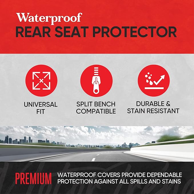 Motor Trend Waterproof Car Seat Covers Full Set – Black & Gray Seat Covers for Car Front & 60/40 Split Back Bench - Carseat Cover for Trucks, SUV - Universal Fit for Most Regular Size Vehicles