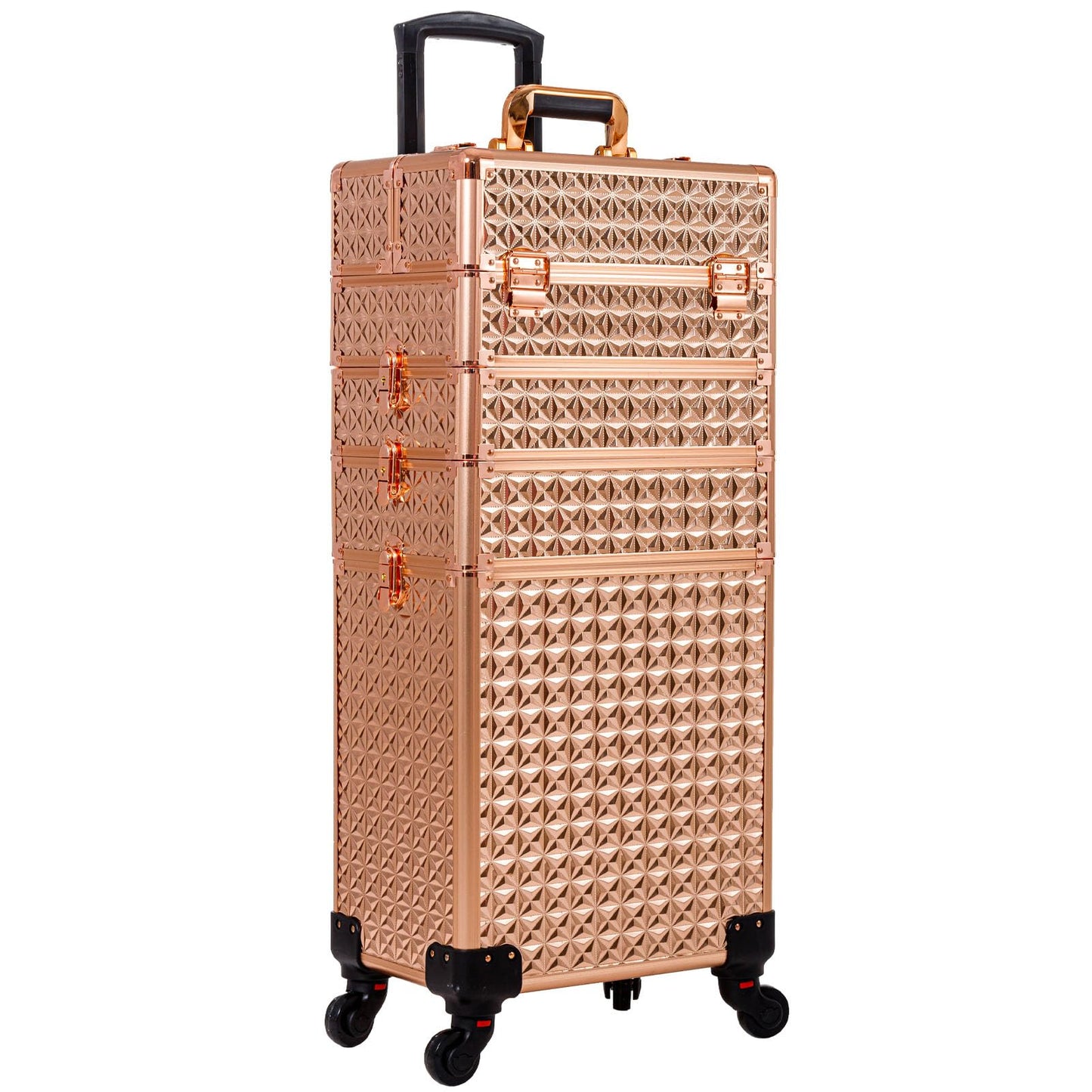 AROUS 5 in 1 Rolling Makeup Train Case Cosmetology Case on Wheels Large Cosmetic Organizer Travel Cart for Hairstylist Artist Nail Beauty Salon Barber,Gold