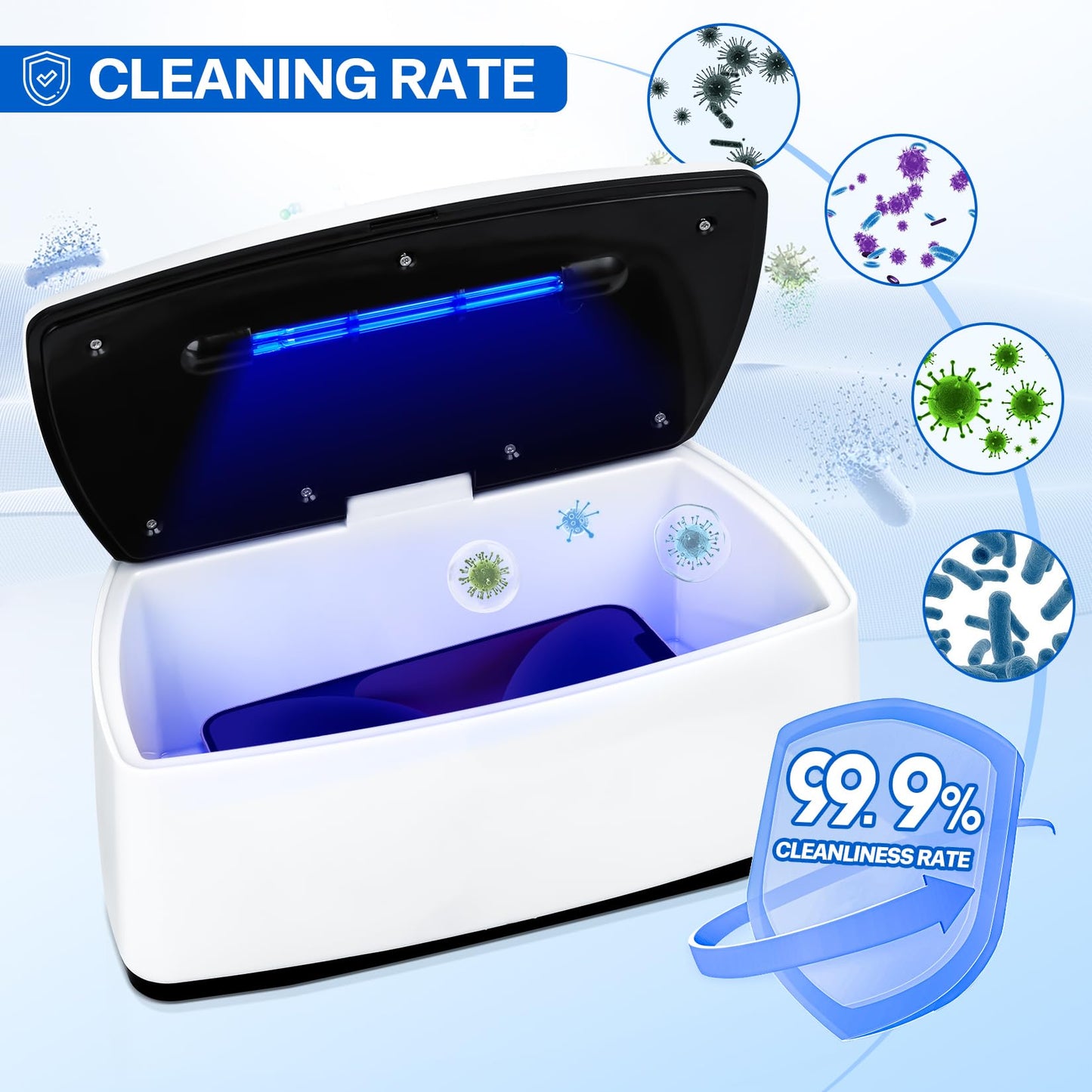 Nail Tools Cleaner, Double Tube Blue Light Cleaning Function, USB Plug-In, 1l Large Capacity For Nail And Beauty Salon Tools, Jewellery, Glasses, Mobile Phone (White2)
