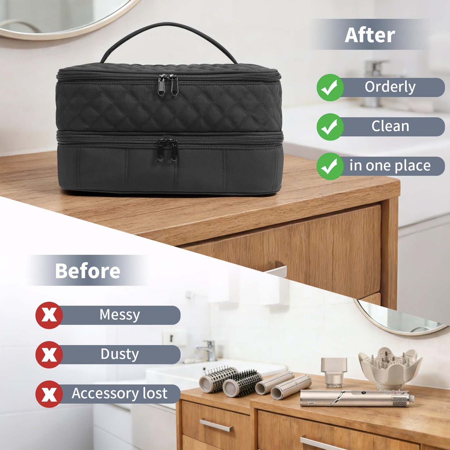 Hair Travel Carrying Case Compatible with Shark Flex Style/Dyson Airwrap, Double-Layer Hair Drying Storage Case for Shark SpeedStyle Hair Dryer & Accessories, Black