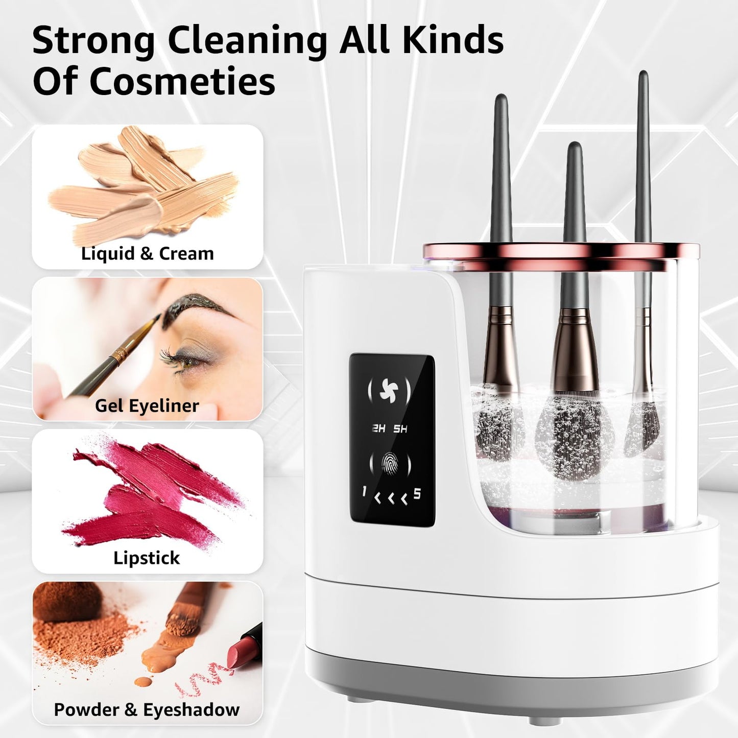3-in-1 Electric Makeup Brush Cleaner & Dryer, Automatic Brush Cleaner Machine with Deep Cleaning & Adjustable Drying, USB-Powered for All Size Makeup Brushes, Blush Brushes & Sponges