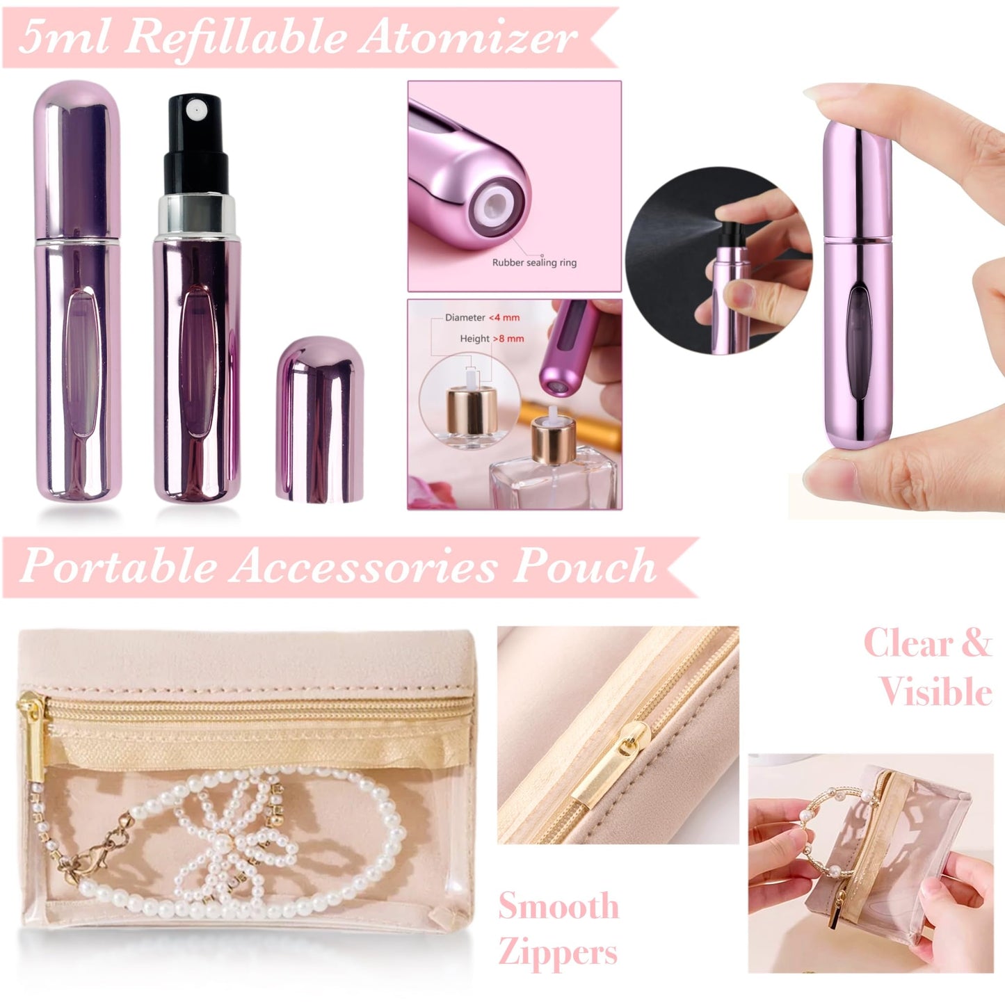 Women's Wedding Emergency Travel Kit 45 Essential Items for Brides Bridesmaid All-In-One Daily Beauty Style Set With Makeup Brushes (Sakura Pink)