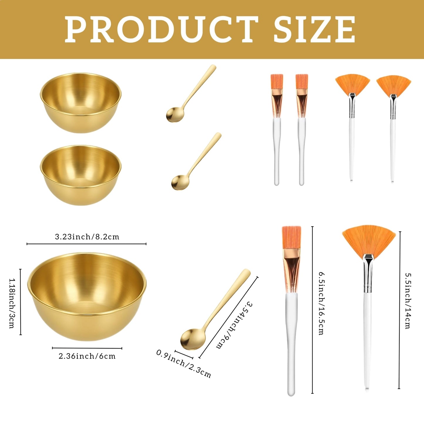 12 Pcs Facial Supplies Estheticians 3 Gold Bowls Stainless Steel 3 Gold Spoons Stainless Steel 3 Facial Fan Brushes 3 Face Mask Applicator Brush for Women Facials Spa Supplies Estheticians