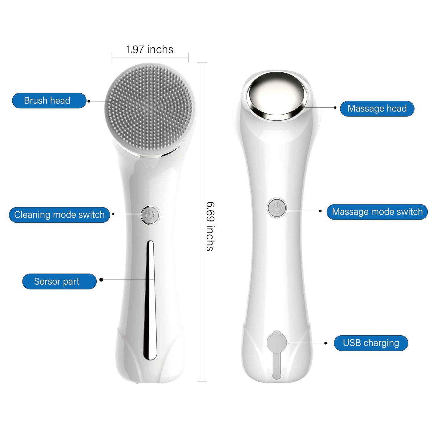 Facial Cleansing Brush, 2 in 1 Ｗaterproof IPx7 Facial Spin Scrubber Set with 4 Brush Heads, Rechargeable Exfoliating Face Brush Deep Cleansing, Gently Exfoliate and Remove Blackhead (White)