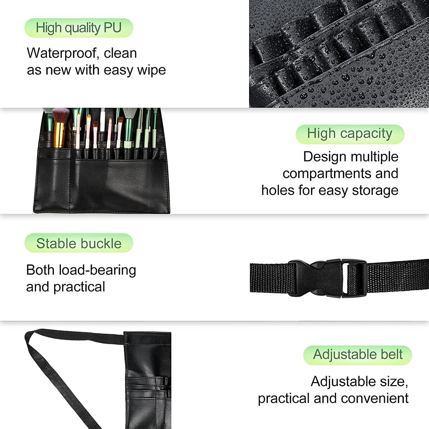 Comicfs Makeup Brush Bag 22 Pockets Professional Cosmetic Holder Organizer Apron with Artist Belt Strap for Women (Brush Not Included)
