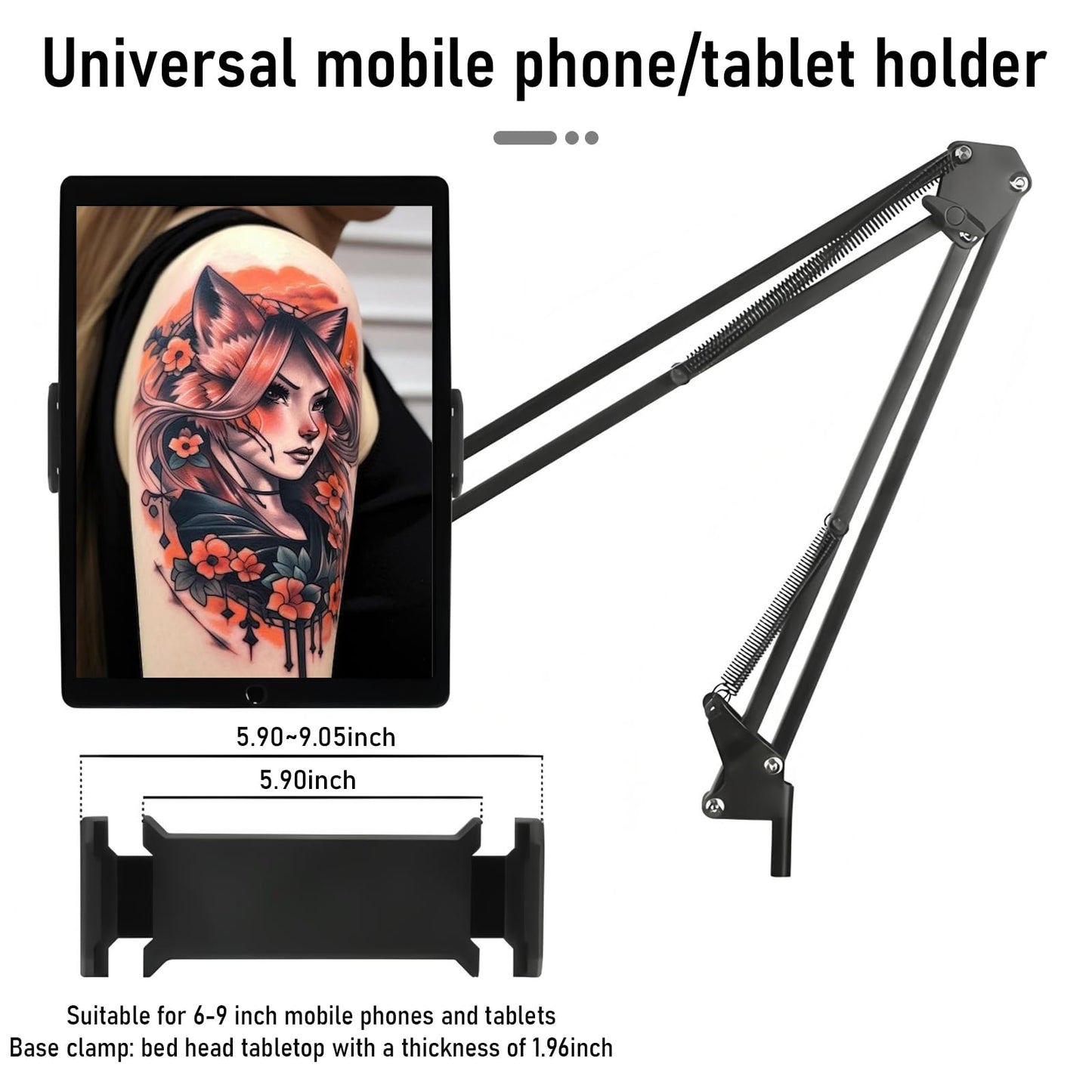 Tattoo Workstation Cart with Wheels, Rolling Tattoo Tray Station with Ultra Bright 4-Leaf LED Light, Dual Adjustable Phone & Tablet Holders, Mobile Tattoo Equipment Stand for Tattoo Artists & Studios