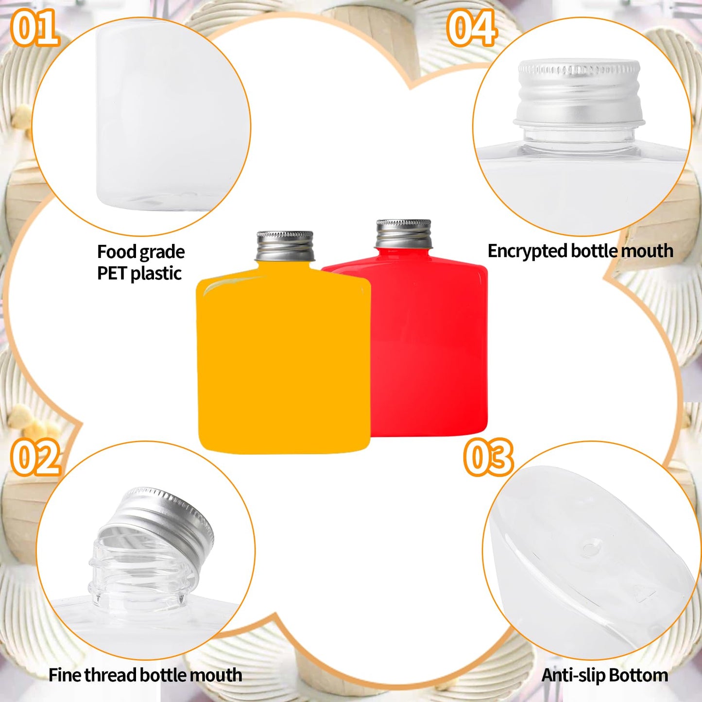 DISWALE 32 Pcs 8.5 oz Plastic Bottles with Caps, Clear Reusable Disposable Juice Bottles, Small Beverage Containers for Water, Smoothies, Milk, Juicing, Mini Fridge Storage