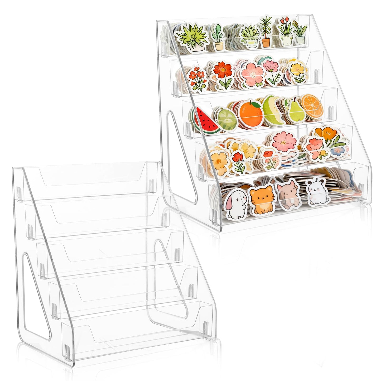 Hlimior 2 Pack 5-Tier Sticker Display Stand for Vendors, Pocket Acrylic Display Stands & Card Stand, Portable Organizer for Trade Shows, Retail Stores, Small Business Supplier Events