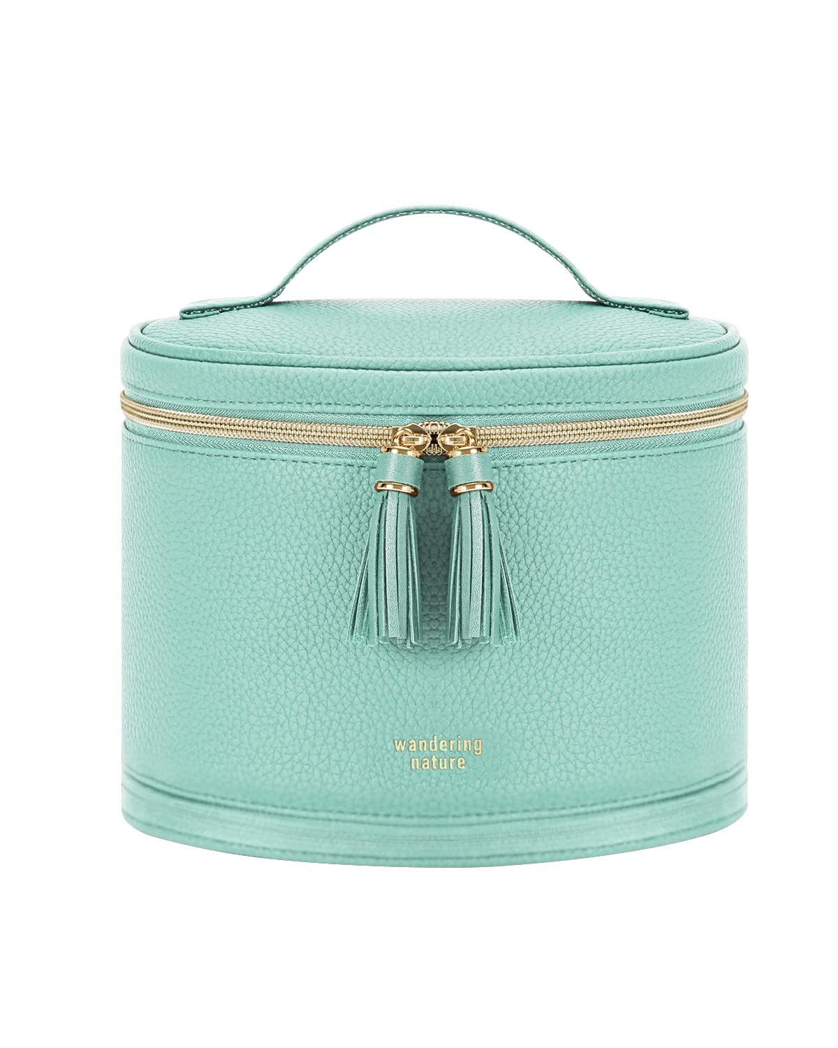 Wandering Nature Travel Makeup Bag for Women, Structured Vanity Case with Wipe-Clean EVA Interior & Removable Divider, Brush Loops, Fold-Flat PU Leather Makeup Case with Handle