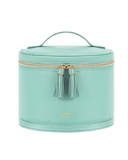 Wandering Nature Travel Makeup Bag for Women, Structured Vanity Case with Wipe-Clean EVA Interior & Removable Divider, Brush Loops, Fold-Flat PU Leather Makeup Case with Handle