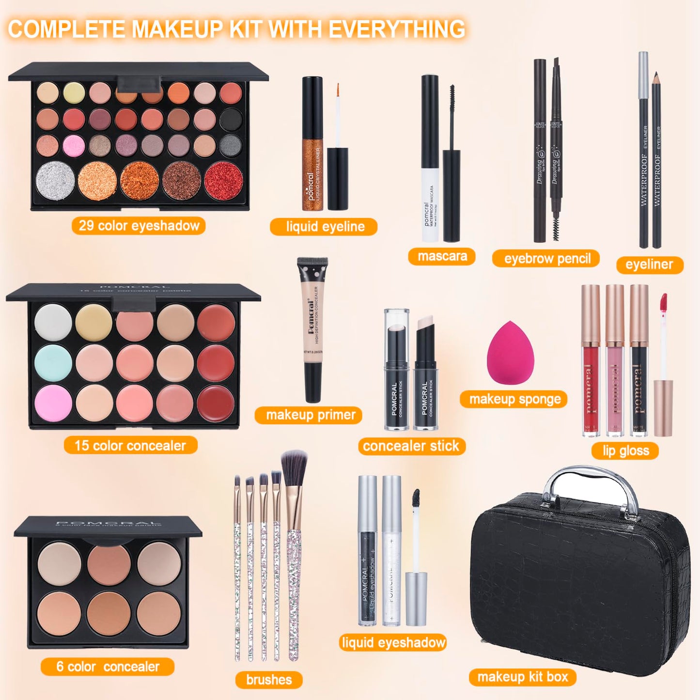 Makeup Kit For Teens,Girls Make up kit,Makeup Set For Women Full Kit with Makeup Box, Eyeshadow Palettes, Lipsticks, Brushes and Beauty Tools,(black)
