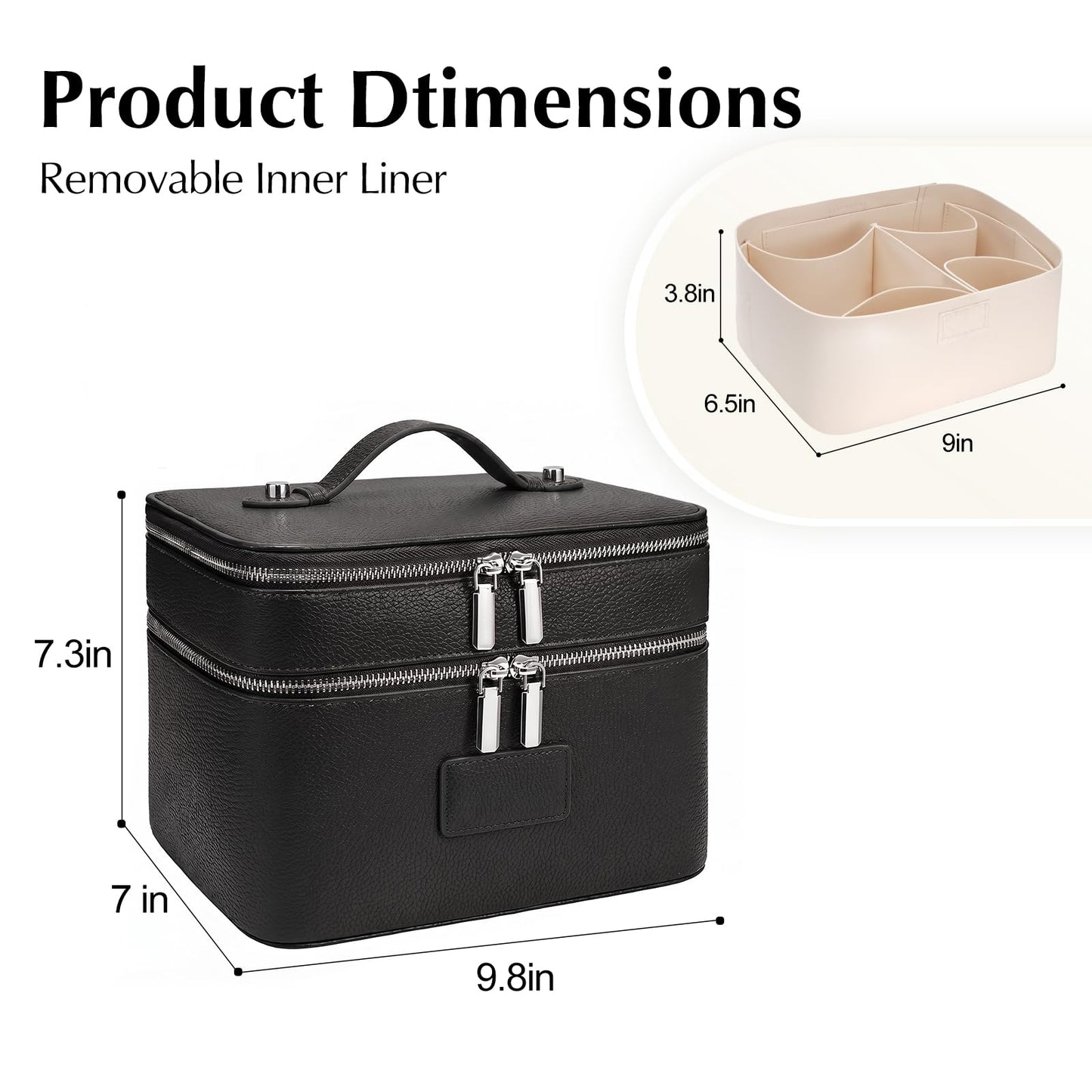 idoltimes Makeup Case,Leather Double Layer Makeup Bag Duo,Large Portable Travel Toiletry Case Cosmetic Organizer for Women