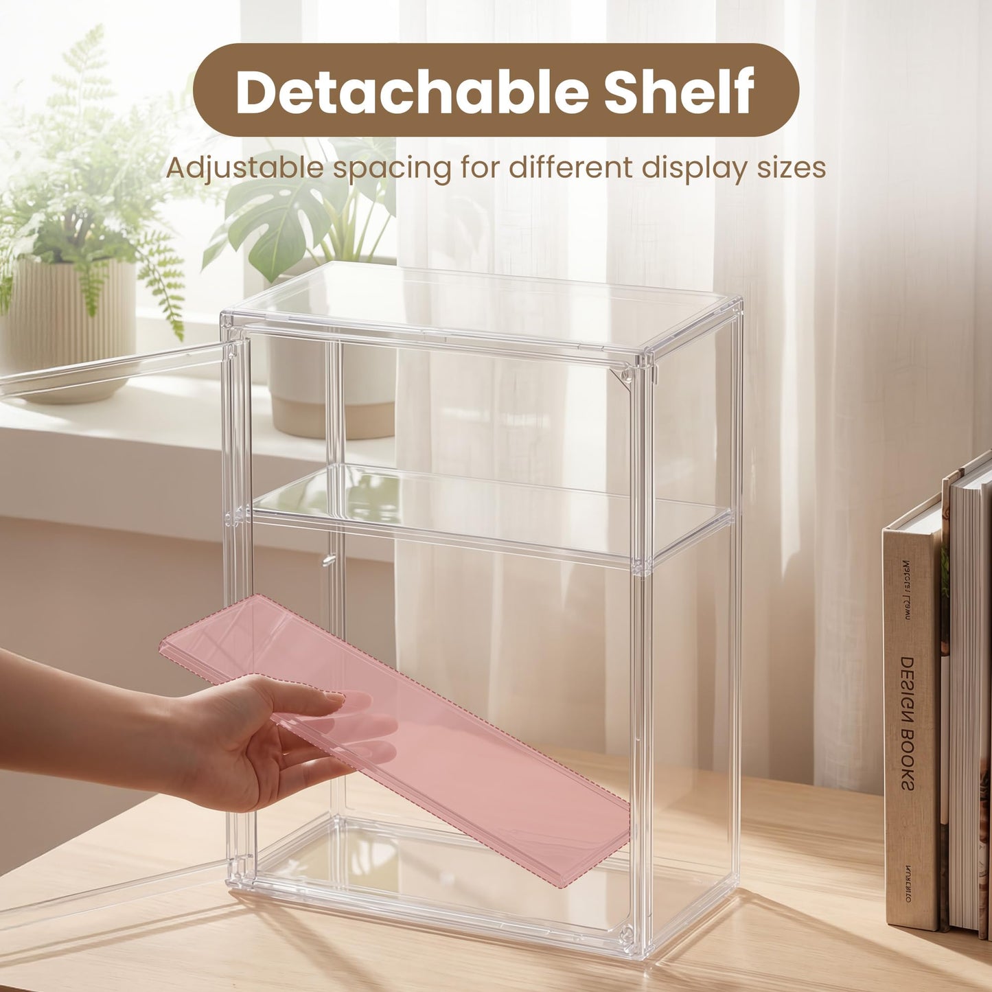 TimberAura 3-Tier Acrylic Display Case for Figures, Wall-Mounted Clear Action Figure Storage Organizer with Magnetic Door & 2 Adjustable Shelves, Dustproof Showcase for Collectibles, 1 Pack