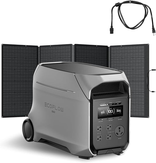 EF ECOFLOW DELTA 3 Ultra Plus Portable Power Station with AC Cable and 400W Solar Panel, 3072Wh LiFePO4 Battery, 3600W (7200W Surge) Output, Expandable to 11kWh, Reliable Home Battery Backup