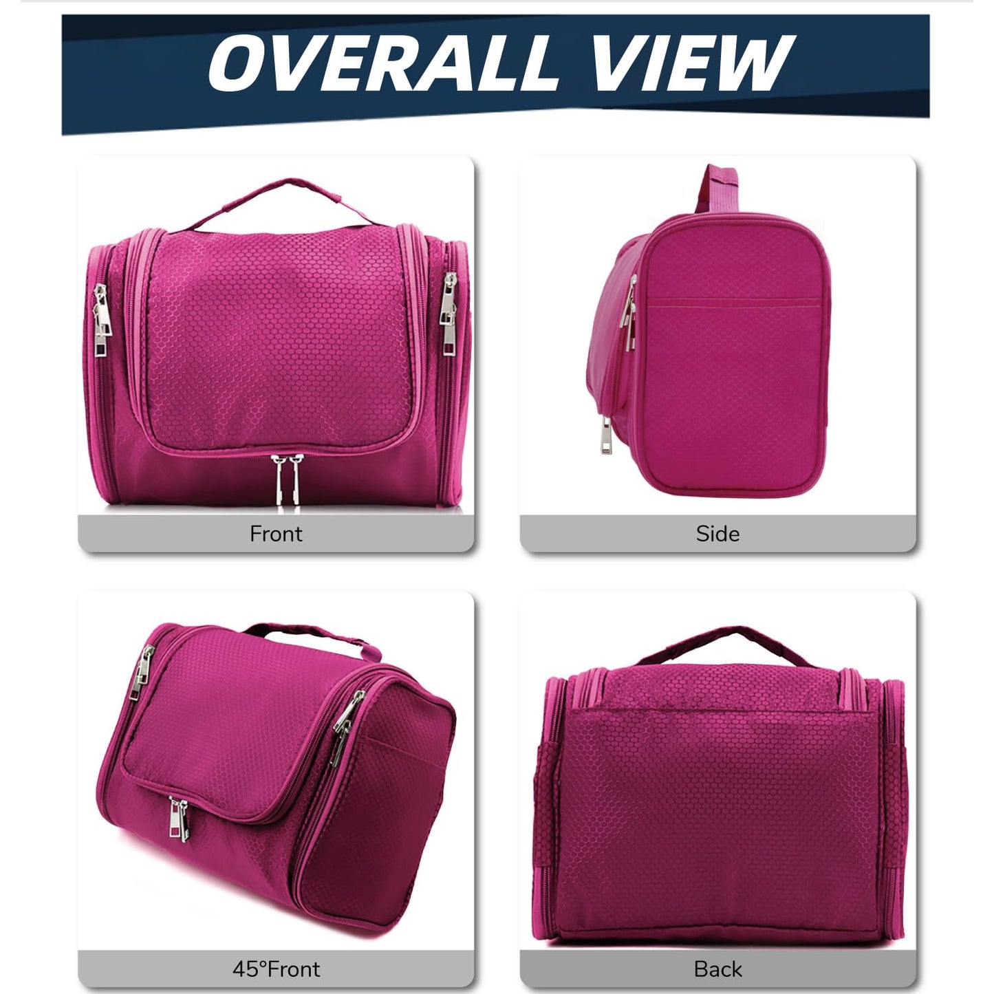 Buruis Large Capacity Waterproof Toiletry Bag for Women, Hanging Toiletry Organizer, 11"x 6.2"x 8.8", Fushcia