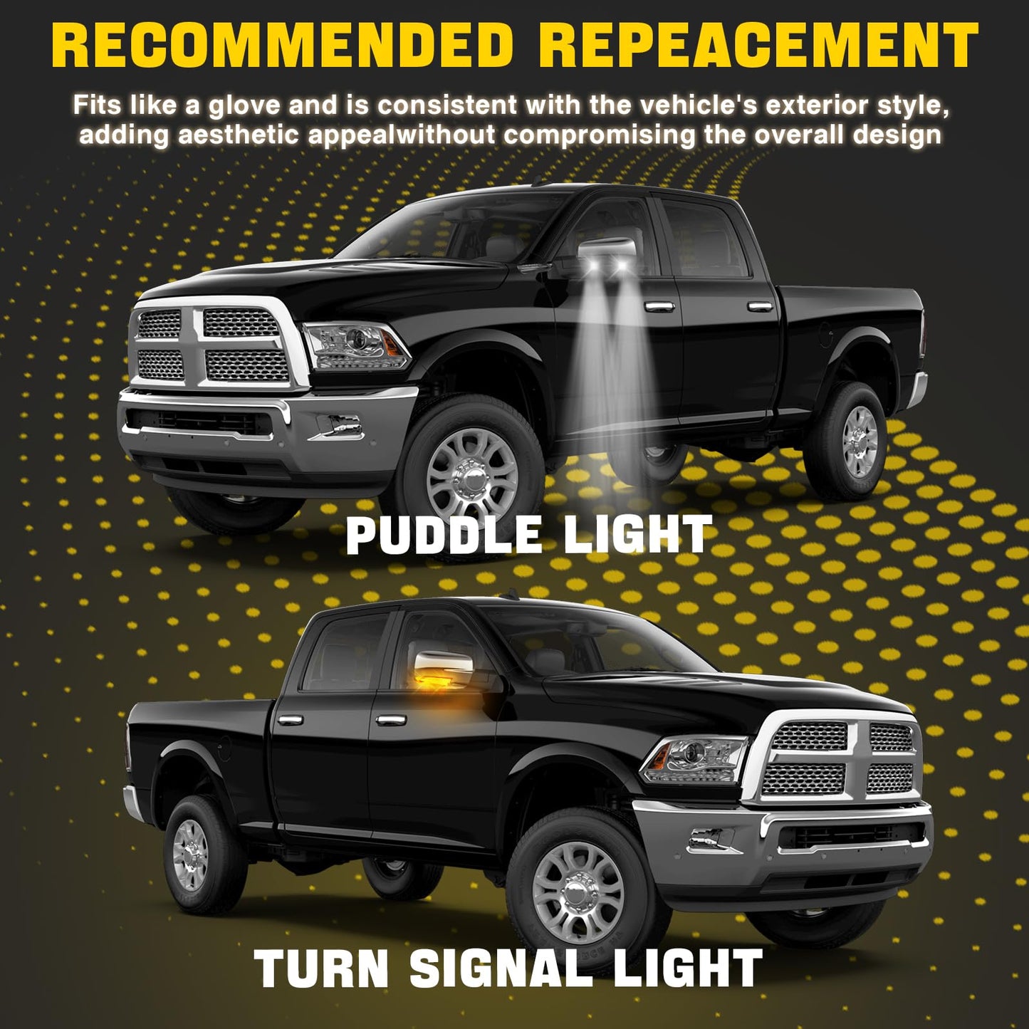 WEILEITE LED Side Mirror Light Turn Signal Puddle Bulb Lens Cover Fit For Dodge Ram 1500 2009-2011 2012 2013 2014 2015 2016 2017 2018 Ram 2500 2010-2018 Right Passenger Replaces 68064948AA 68232478AA