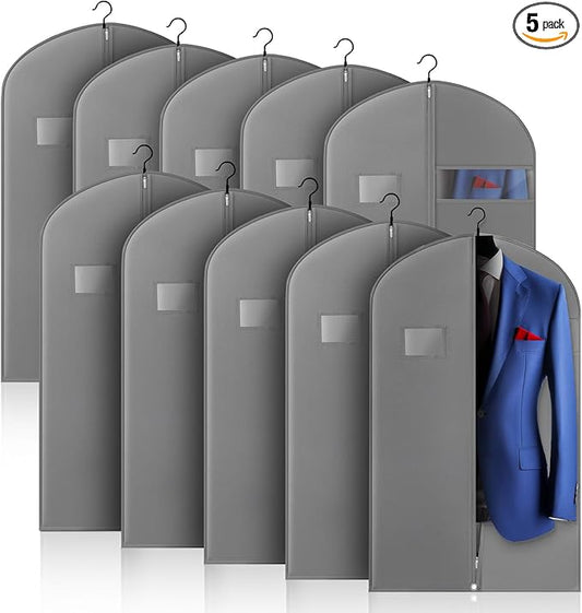 10 Pack 40-inch Suit Bag Garment Bag for Travel and Storage, Garment Bags for Hanging Clothes with Zipper and Visible Transparent Window, Gray