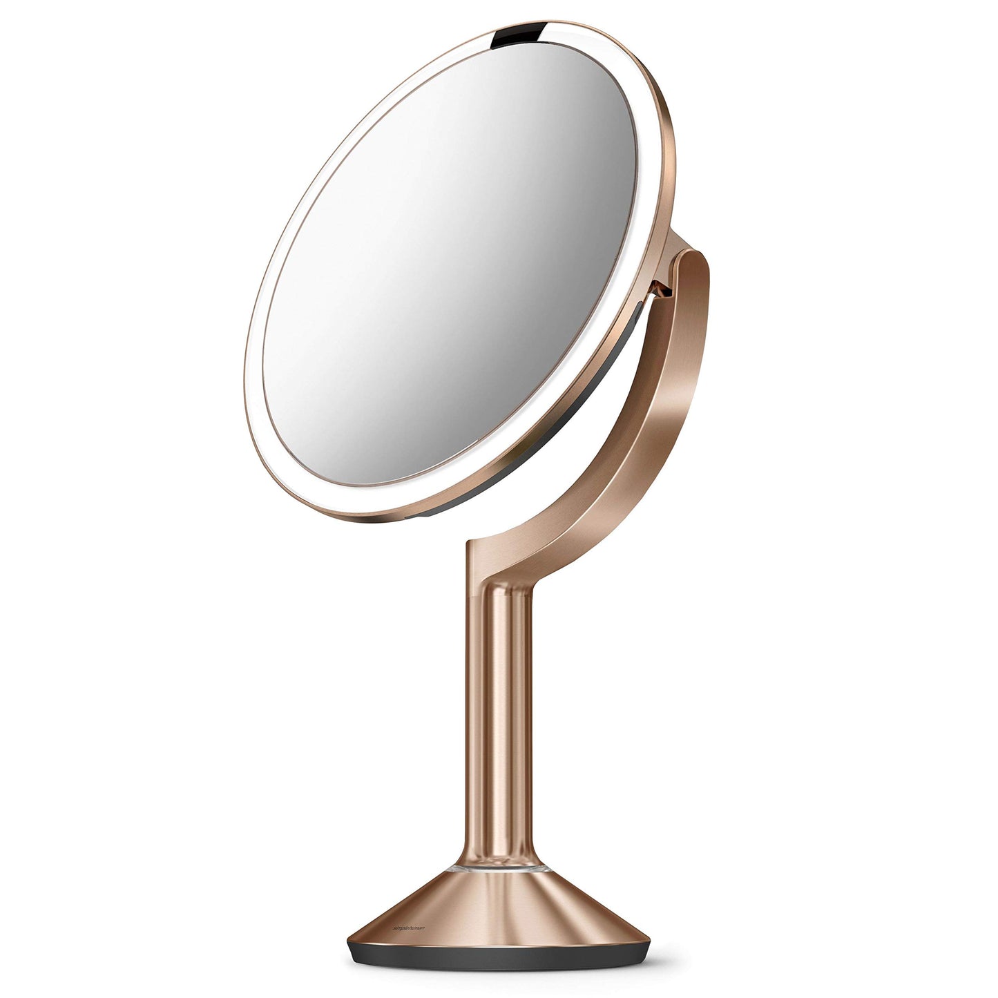 simplehuman ST3034 20cm Sensor Mirror Trio with Touch-Control Brightness, Light Up Makeup Magnifying Mirror, 10x, 5x, 1x Magnification, LED, Dual Light Setting, Rechargeable, Rose Gold Stainless Steel