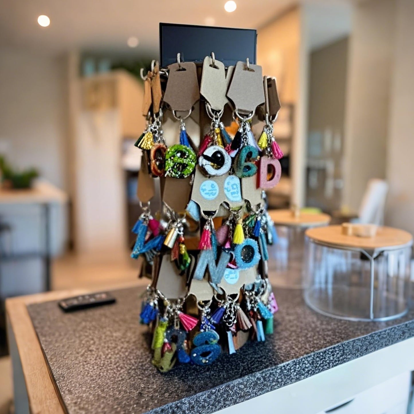 Lolalet 4 Tier Bracelet Holder, Wooden Rotating Bangle Display Stand with 42 Hooks and Tray Base, 360 Degrees Rotatable Rustic Tree Storage for Bracelets Key Chains Small Accessories -Darkbrown