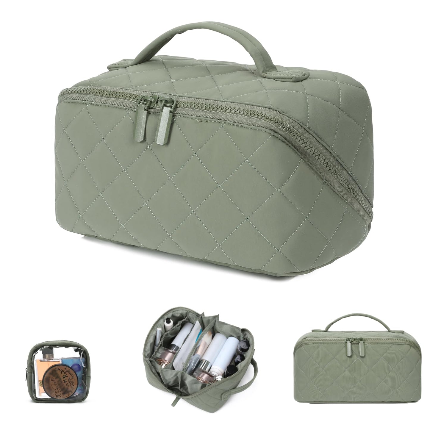 AMXNX Makeup Bag for Woman Quilted Puffer Cosmetic Bags Travel Organizer Large Capacity Wide-open Pouch Toiletry Bag Set