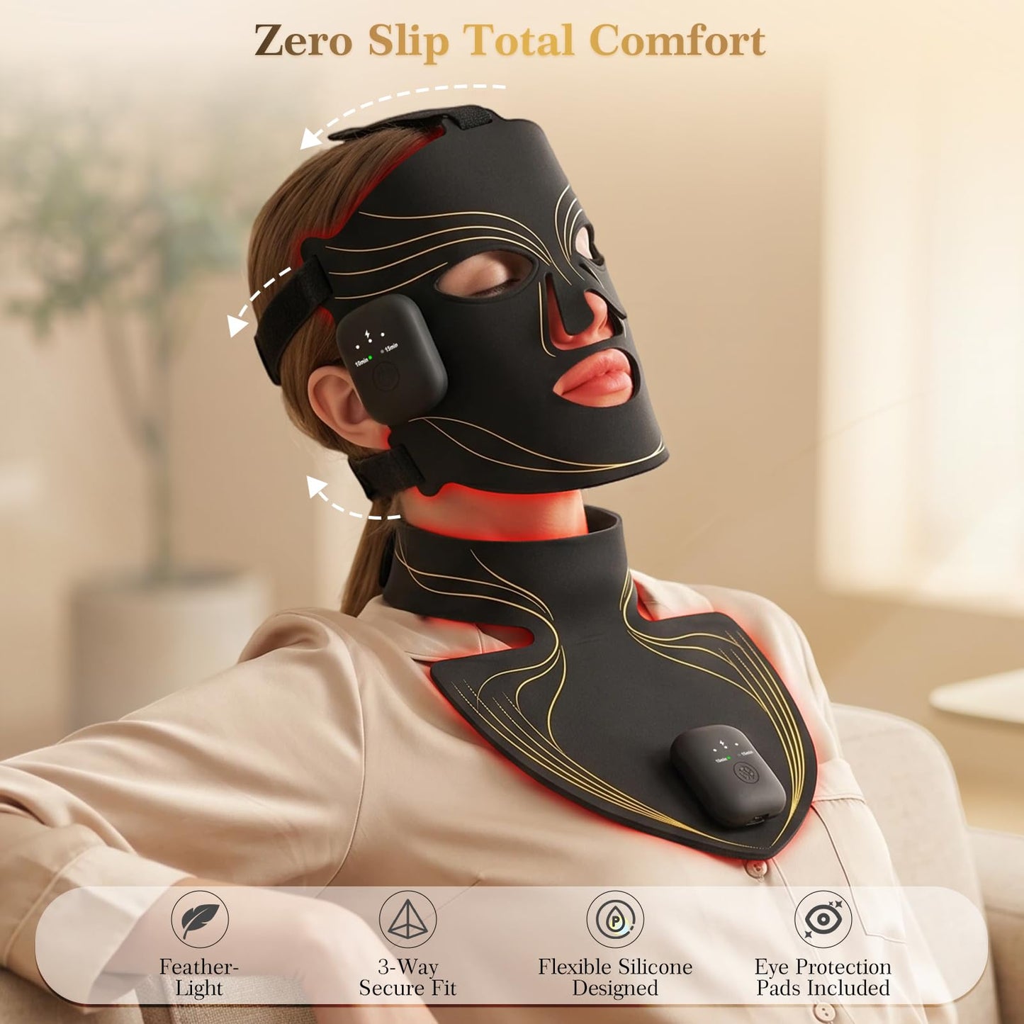 Red Light Mask for Face and Neck, Rechargeable LED Face Mask Set with 2 Light Modes, 3 Wireless Controllers, Red Light Face Mask for Home Travel Use