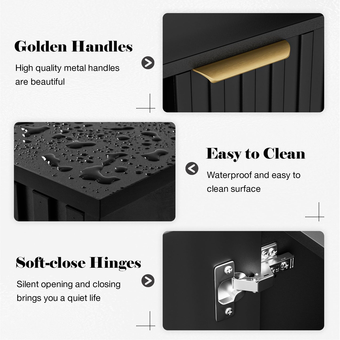 REHOOPEX Fluted Storage Cabinet, Buffet Cabinet with Storage, Wood Sideboard with Adjustable Shelf, Modern Accent Cabinet & Console Table for Entryway, Living Room, Dining Room, Black