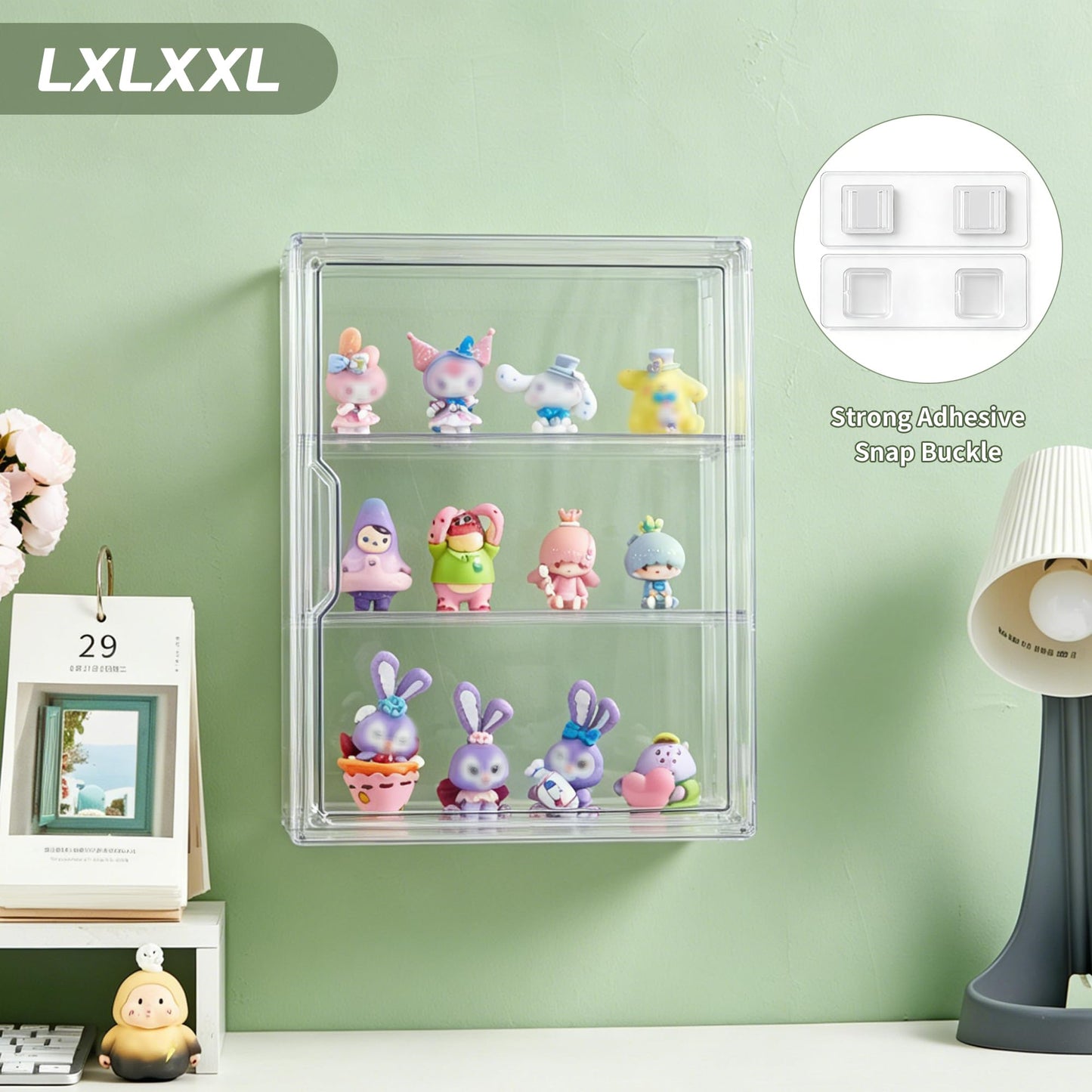 Acrylic Display Case for Collectibles 3 Tier Wall-Mounted Display Case with 2 Movable Plates Clear Display Cases for Figures with Magnetic Door Tall Display Box, 2 Pack