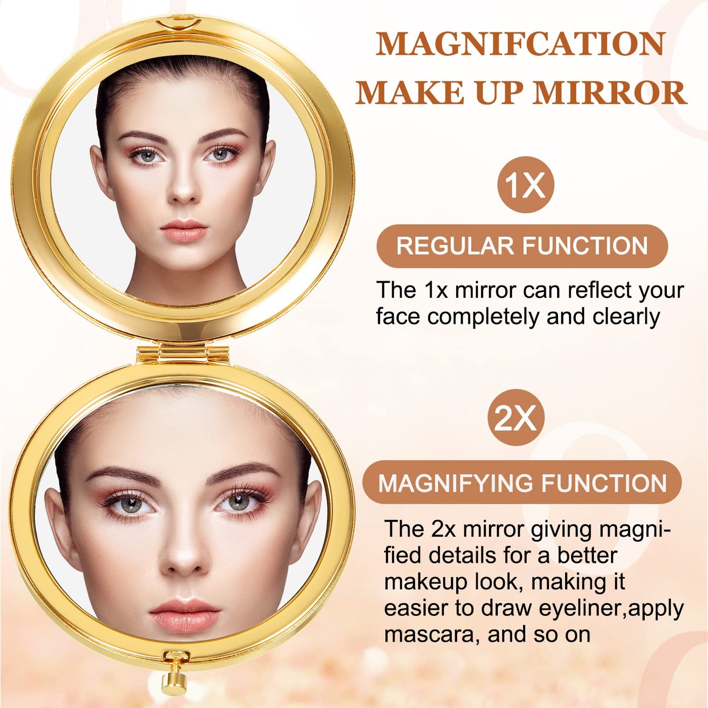 Cindeer 12 Pcs Small Compact Mirror Folding Pocket Makeup Round Hand Held Cosmetic Magnifying Compact Rhinestone Mirror with 1X/2X Magnification for Women Girls Travel (Stylish Colors)