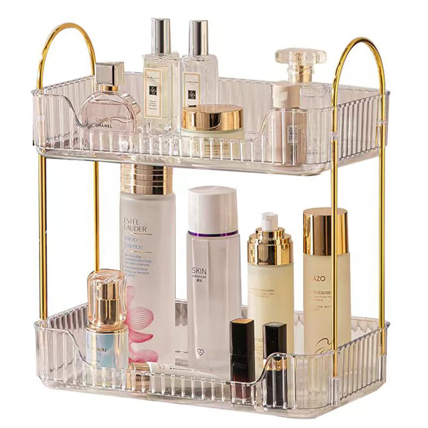 shuang qing 2 Tier Bathroom Counter Organizer Countertop Storage, Cosmetics Skincare Shelf Organizer, Makeup Organizer Perfume for Dresser Vanity Tray, Spice Rack Organizer for Kitchen - Clear