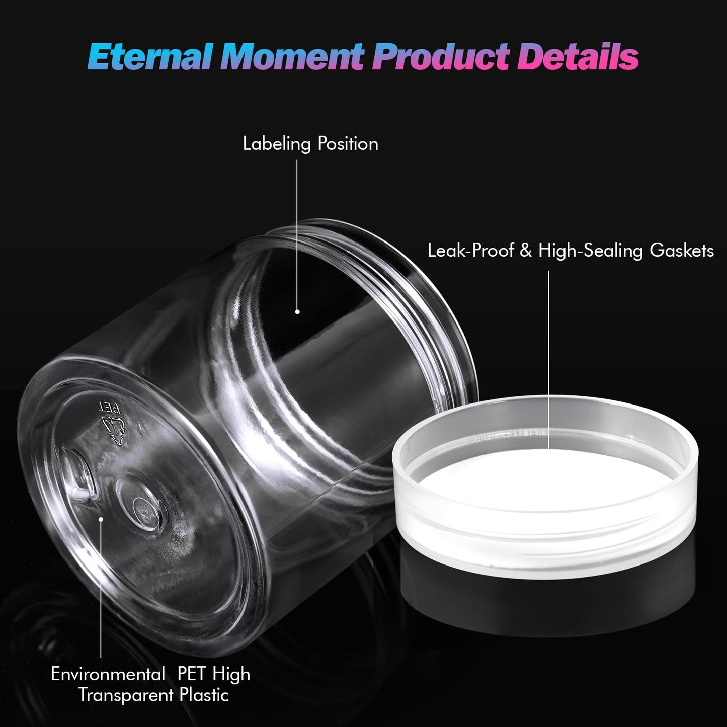 50 Pack 4 OZ Plastic Jars Round Clear Cosmetic Container with Clear Lids, Eternal Moment Slime Jars for Lotion, Cream, Ointments, Makeup, Eye shadow, Rhinestone, Samples, Pot, Travel Storage
