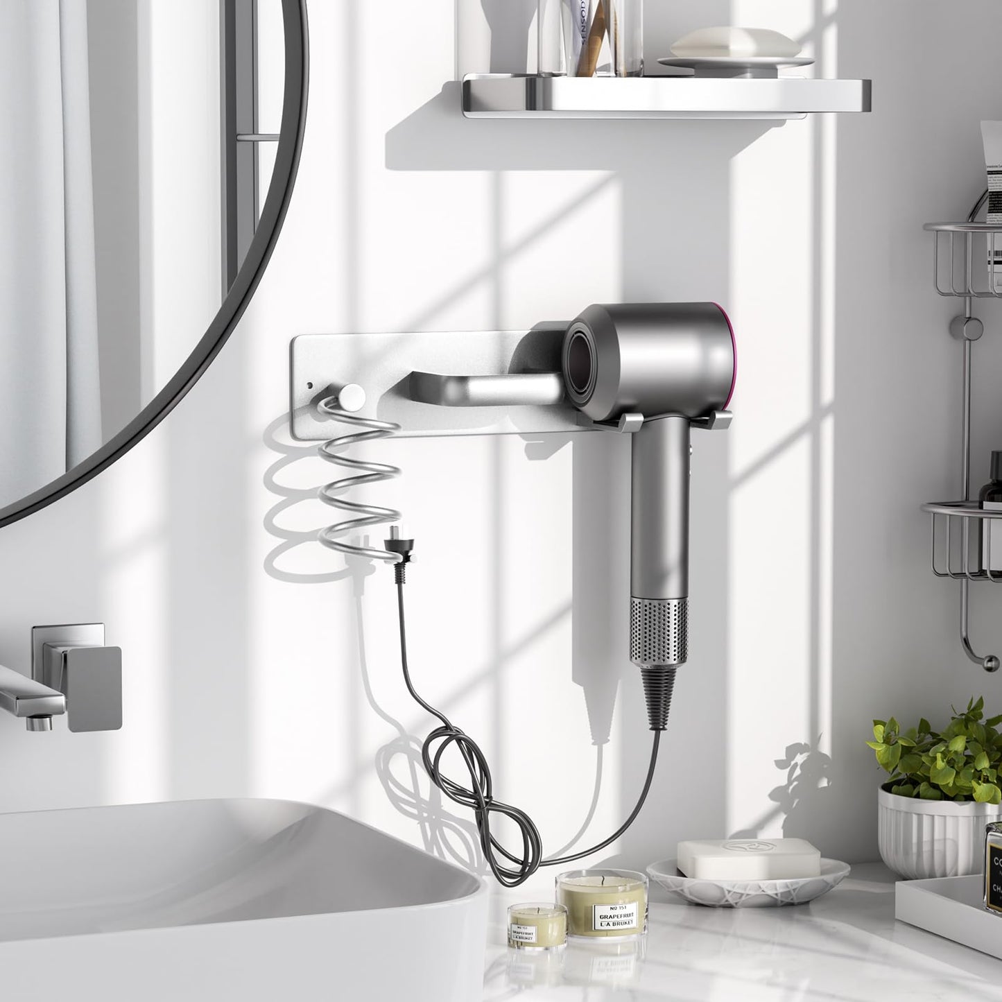 Tindbea Hair Dryer Holder Wall Mount Aluminum Alloy Hot Tools Organizer