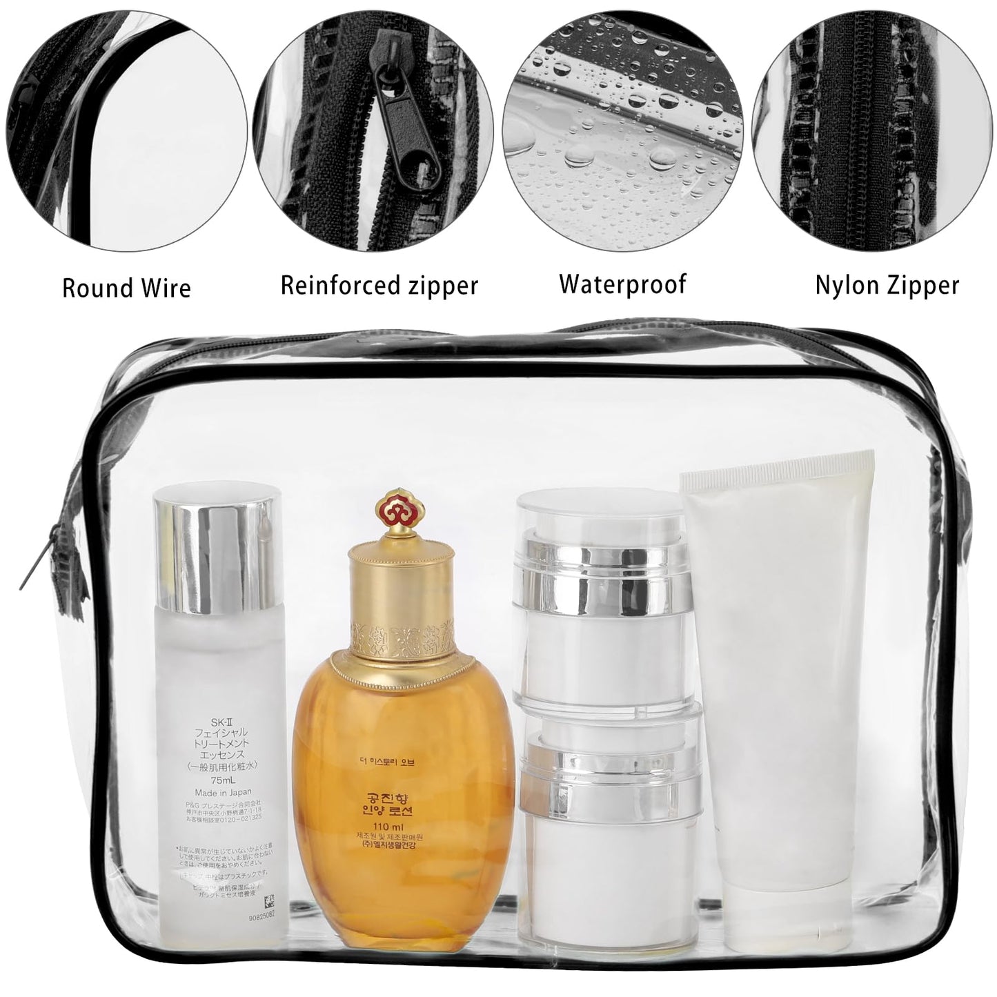 Tbestmax 10 Pack Clear Cosmetic Bags Makeup Bags Portable Waterproof TSA Approved Travel Toiletry Bags Large Organizer Black, 9.8" x 7.1" x 2.4"