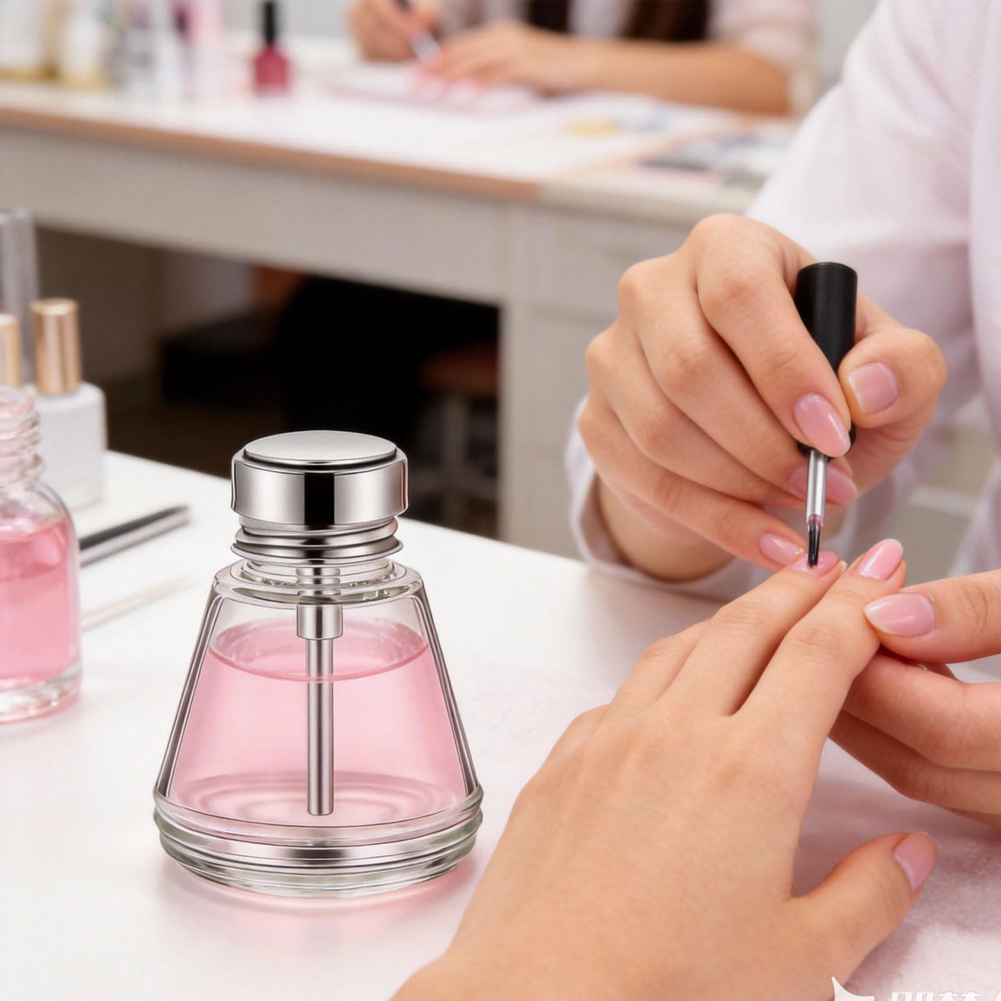 2 Pcs 6 Oz/ 180 ml Clear Pump Dispenser Bottle with Metal Flip Cover Glass Nail Polish Remover Push Down Dispenser Bottle Refillable Push Down Pump Dispenser Press Container for Makeup Remover