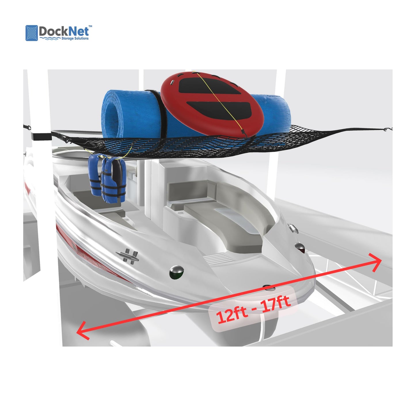 DockNet Storage Net – Heavy-Duty Boat Slip Organizer for Boat Docks | Easy Install Marine Storage Solution for Drying of Towables, Life Jackets, Paddleboards, Inflatables, etc