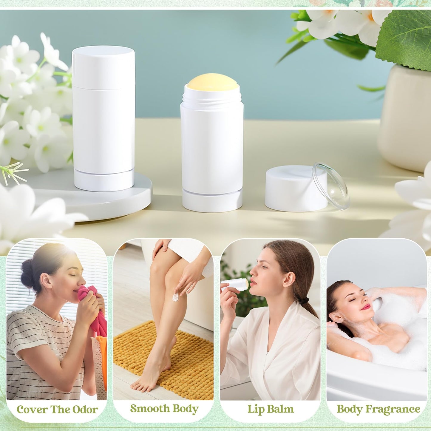 Teenyyou 30 Pcs Empty Deodorant Containers Twist up Filling Stick Plastic Deodorant Container Refillable Bottles Bottomfill Round Lip Balm Tubes for Homemade DIY Lipstick Crayon(15 ml,White)