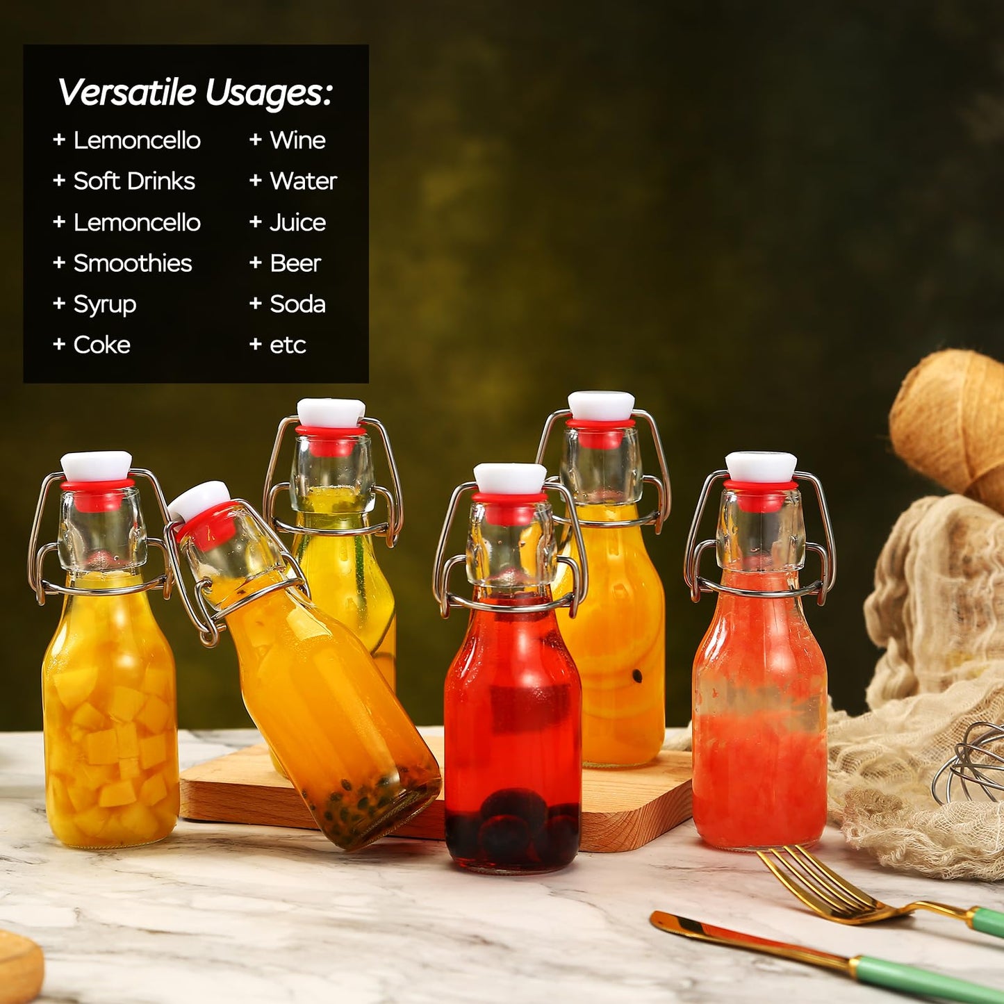 ZEBEIYU 12 Pack 4 oz Swing Top Glass Bottles,Flip Top Glass bottles with airtight Caps for Home Brewing Beer,Kombucha,2nd Fermentation,Kefir,Beverages,Soda,Oils,Vinegar,Limoncello,Vanilla extract