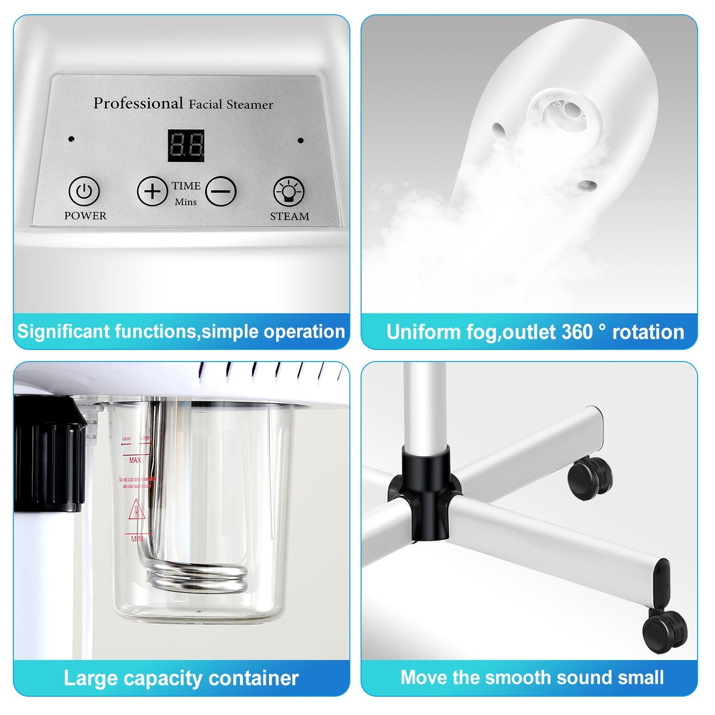 Chetunju Professional Facial Steamer for Atomization Humidifier Atomizer, Adjustable Height and Angle, Face Steamer Clean Skin Firming Pores and Moisturizing Suitable for a Beauty, Spa, at Home