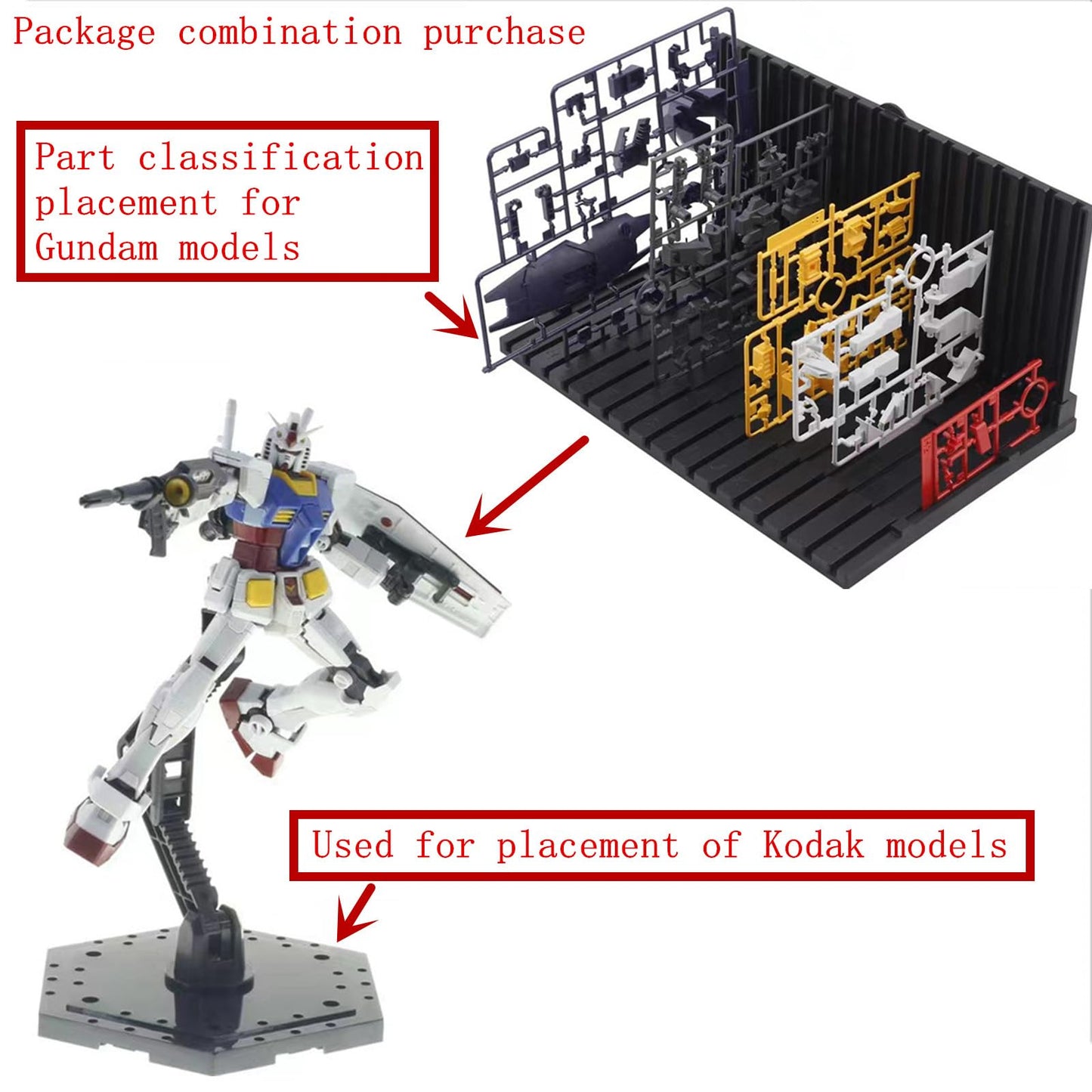 Yarastafu 2-Pieces Model Kit Display Stand and Runner Storage System with Action Base, Suitable for Model Stand and HG, MG and RG Model Character Display Stand，Black.(Combination Set)