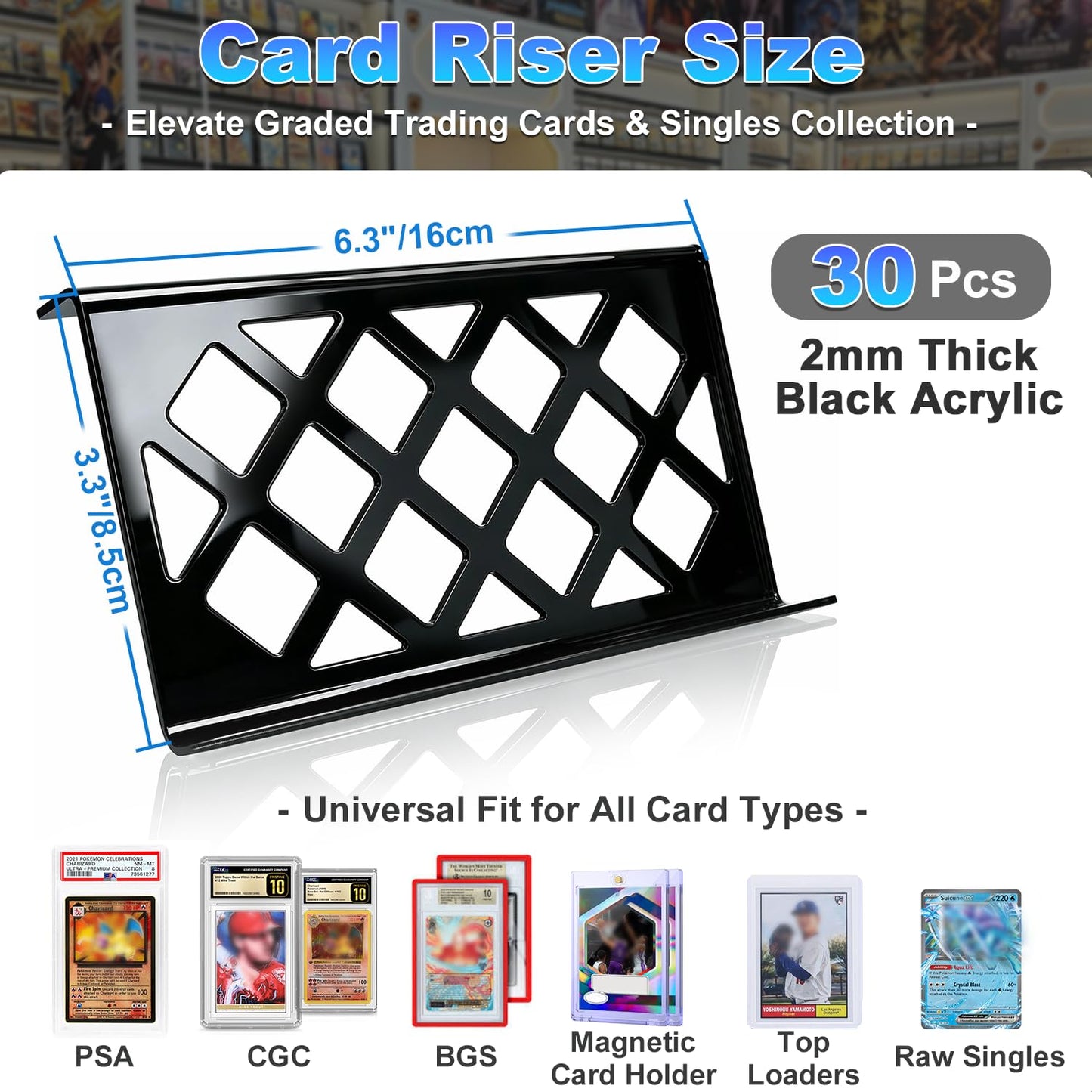 CoJewe 30 Modular Trade Card Risers | Black Acrylic - Perfect for Trade Shows, Display Cases, and Card Vendors - Display Stand for Sports Cards & Trading Card Games
