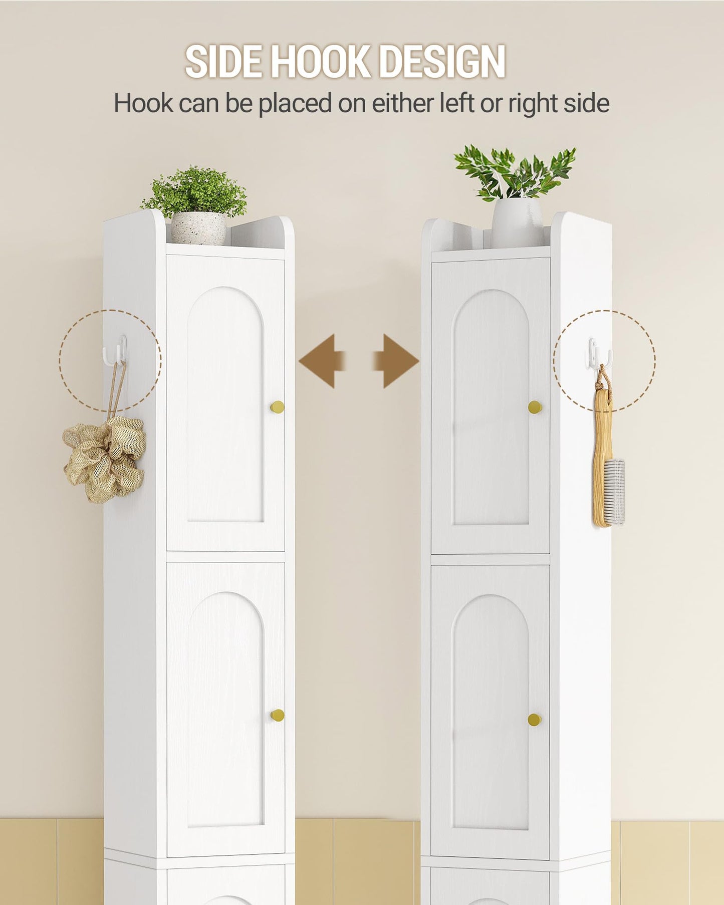 Hzuaneri 70.9" H Bathroom Storage Cabinet, Tall Corner Cabinet with 4 Doors and Adjustable Shelf, Slim Freestanding Floor Cabinet with Arched Door for Small Spaces, 7.9" D x 7.9" W x 70.9" H White