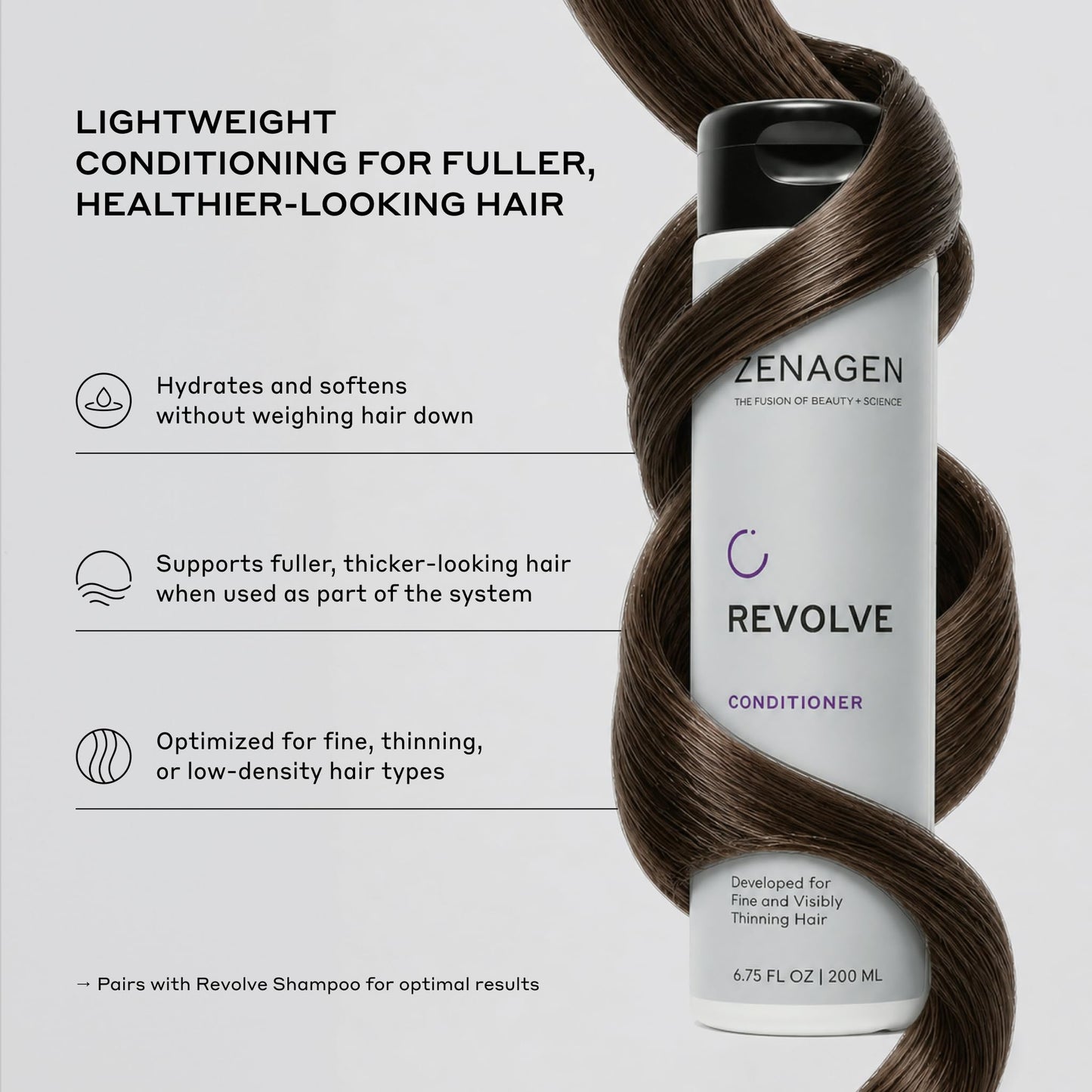 ZENAGEN Revolve Conditioner (Unisex) | Supports Scalp Health & Appearance of Fuller, Healthier Hair, Developed for Fine & Visibly Thinning Hair, Plant-Based, Color-Safe, Vegan, 200 mL / 6.75 oz