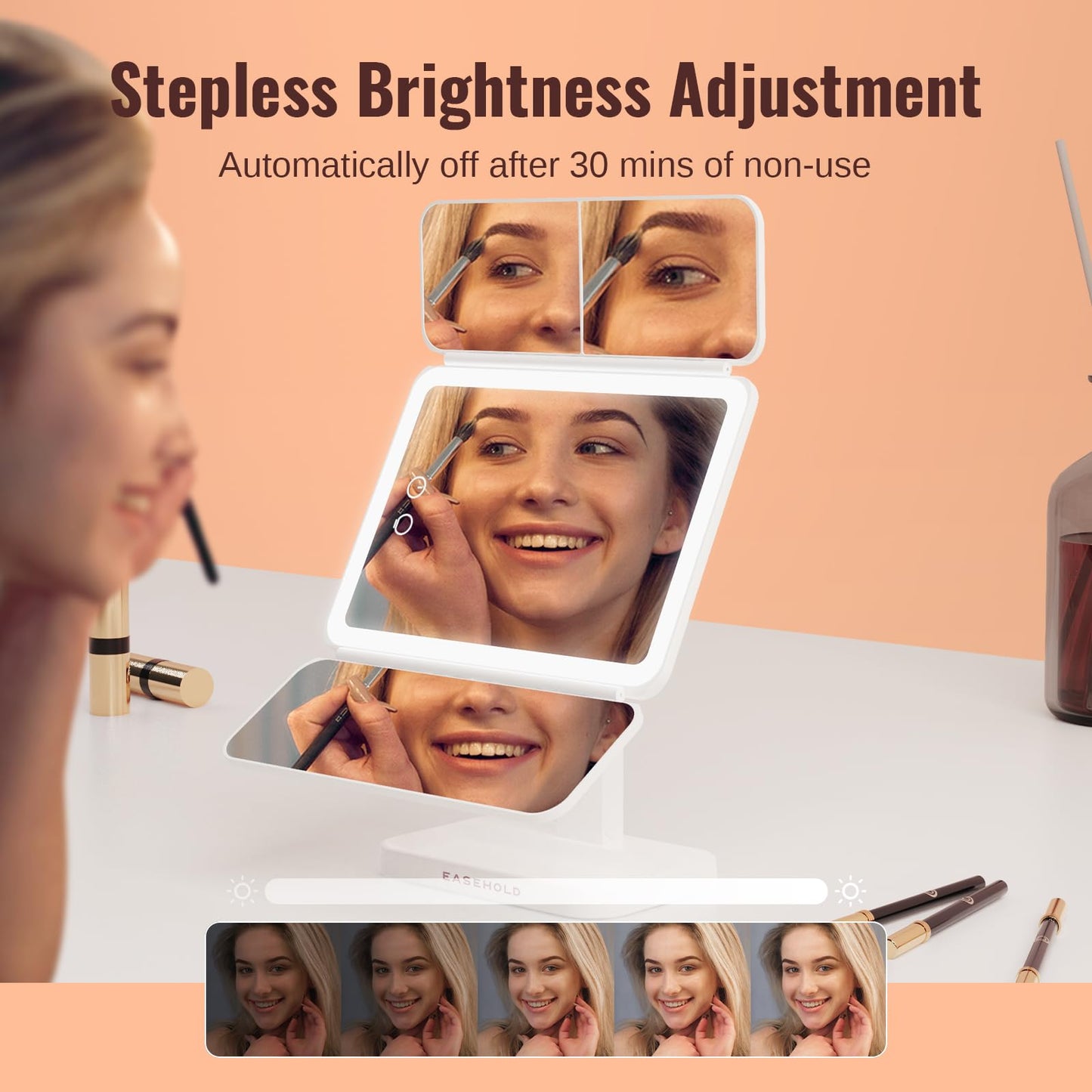 EASEHOLD Lighted Makeup Mirror, Rechargeable 2X 3X Magnifying Vanity Mirror