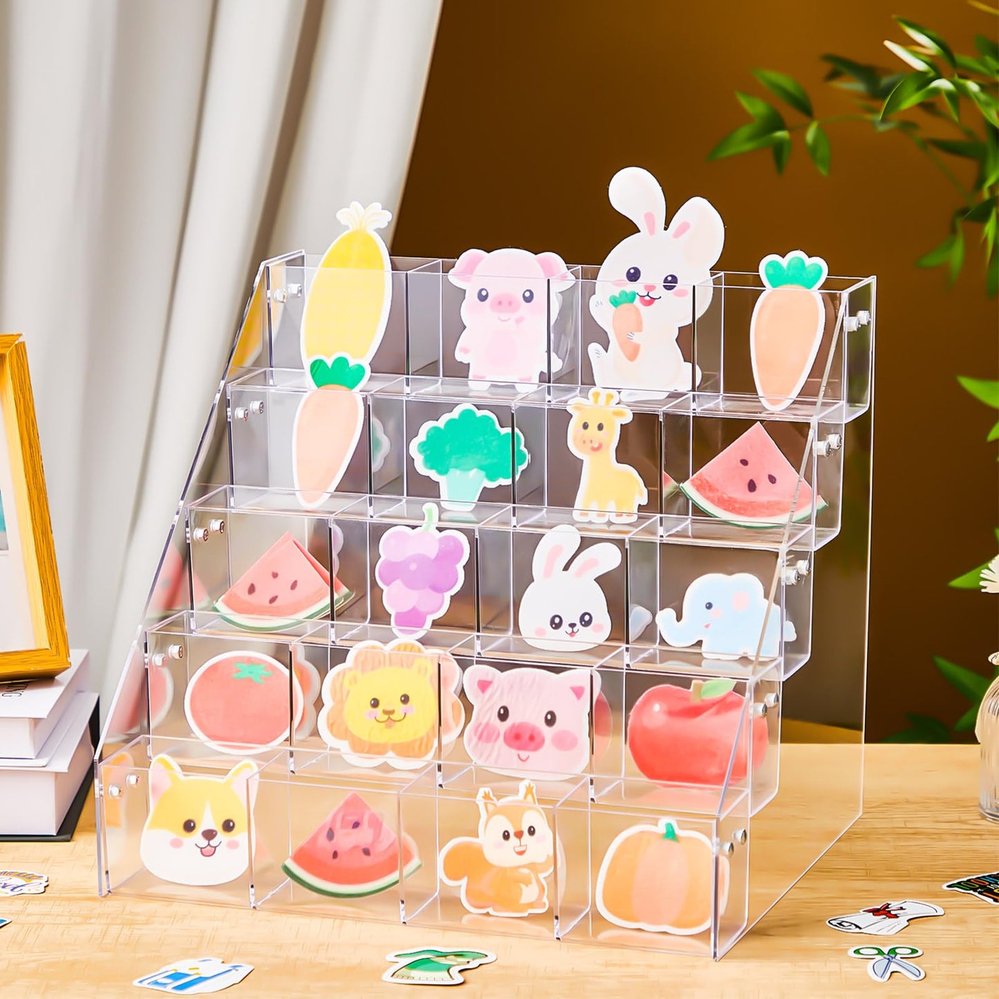 Yuntau 5 Tier Clear Acrylic Sticker Display Stand 20 Pockets Stamp Holder Organizer for 4'' Large Stickers Vendors Small Business Supplier Events, Trade Shows, Classroom
